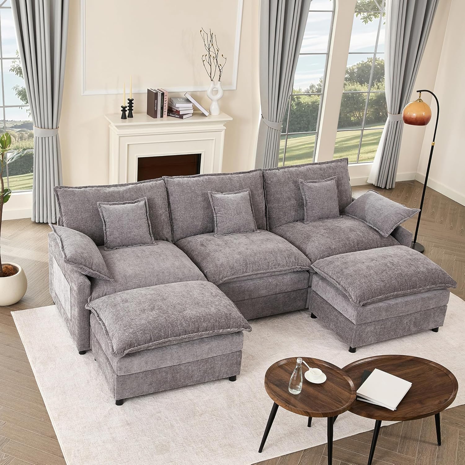 108 Inch U Shape Sofa Sectional Sofa Comfortable Cloud Sofa with Removable Footstool