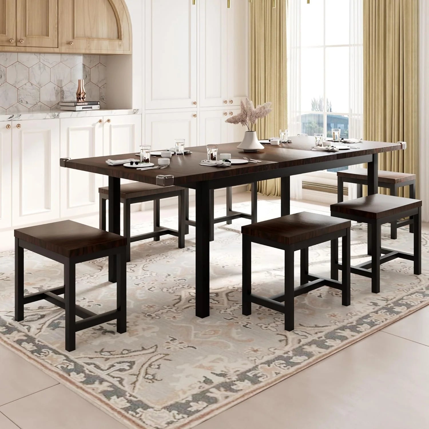 Feonase 5 Piece Dining Table Set for 4-8 People 63 Large Extendable Kitchen Table Set