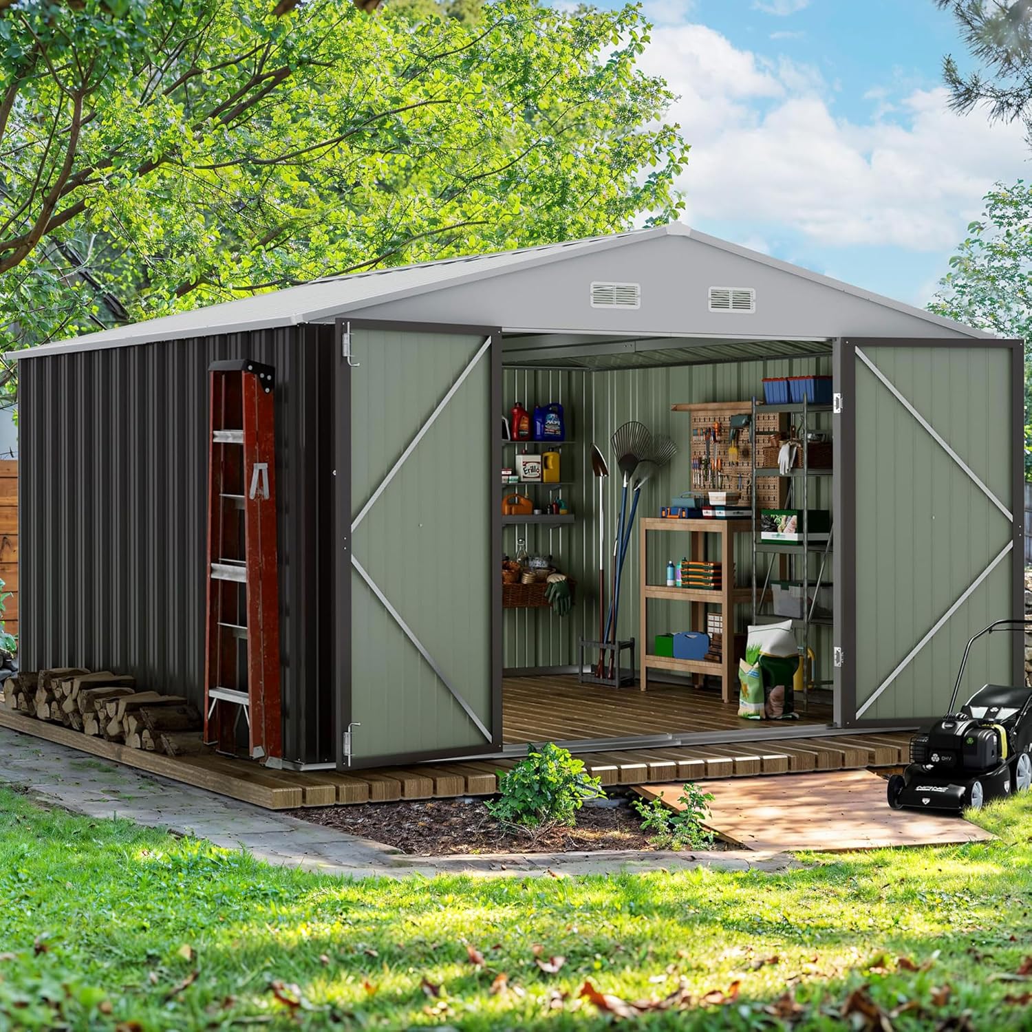 Devoko Outdoor Storage Shed 5 x 3 ft Lockable Metal Garden Shed Steel Storage
