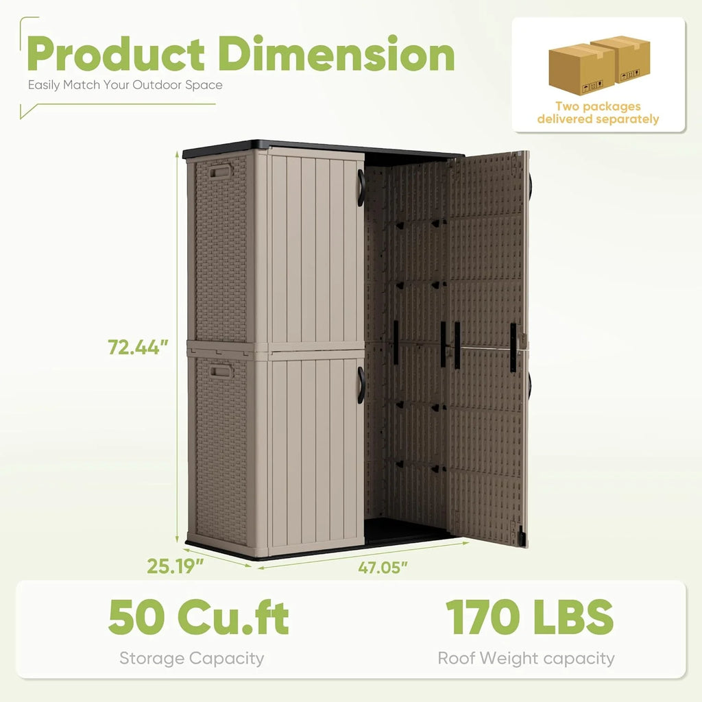 Devoko Outdoor Storage Cabinet 26 Cu Ft with Lockable Doors, Horizontal Storage Shed Waterproof Patio Tools Storage Box