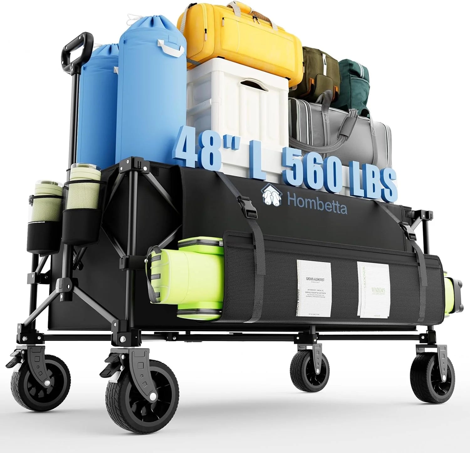 48 Extra Large Folding Travel Cart, 560 lb Capacity, 350 L Heavy Duty Utility Cart with Brakes and All-Terrain Wheels
