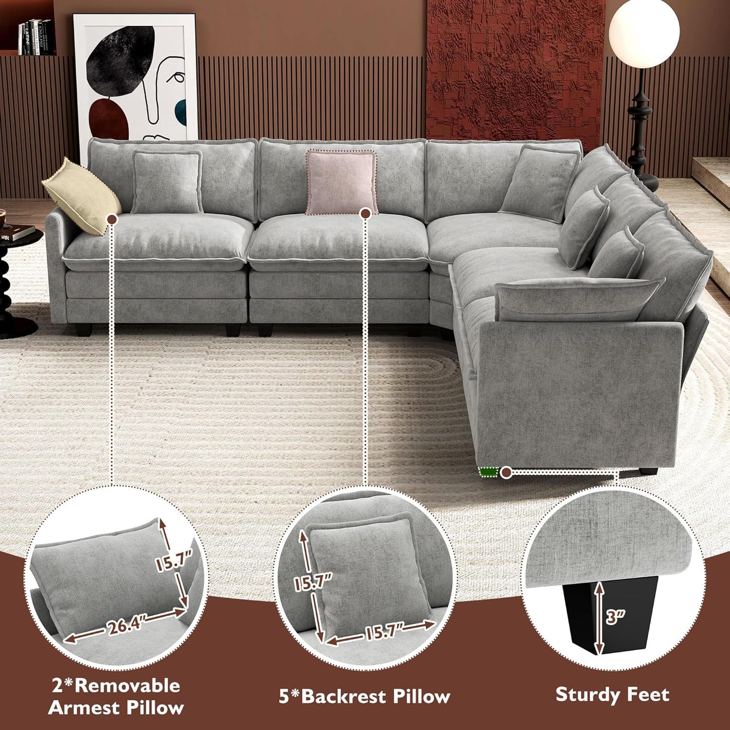 ihanherry 146-inch U-shaped modern sofa modular area cloud sofa