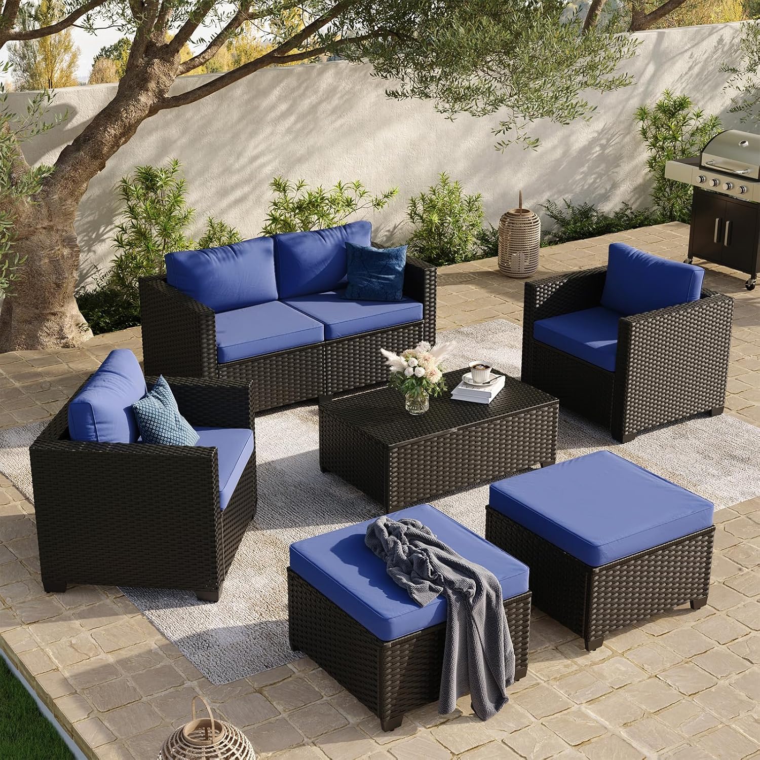 Aoxun 8 Piece Outdoor Patio Furniture Set 7 Seats, Outdoor Sectional with Thick Waterproof Cushions & Storage Coffee Table, Patio Conversation Sets for Garden,Backyard, Porch, Balcony, Deck, Beige