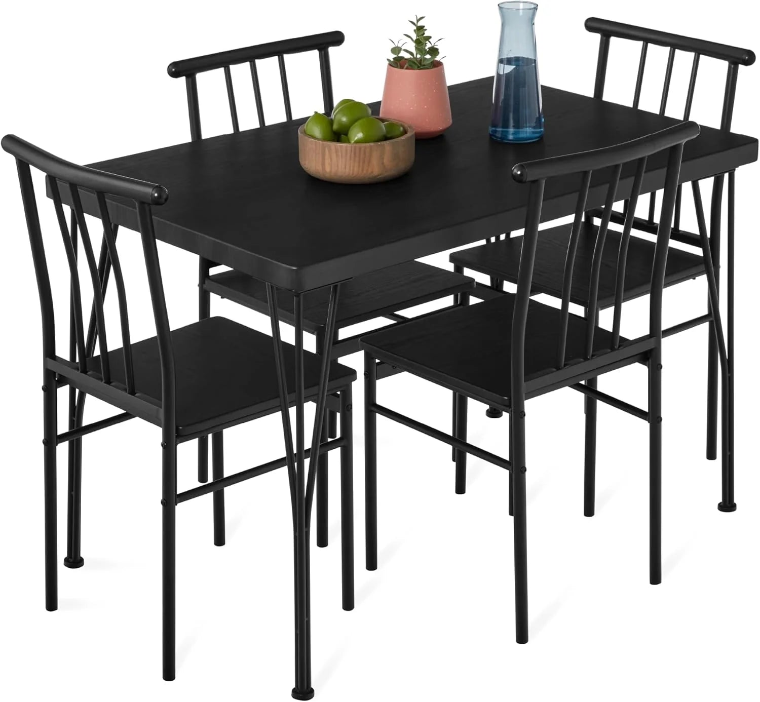 Best Choice Products 5 Piece Metal and Wood Indoor Modern Rectangular Dining Table Furniture Set