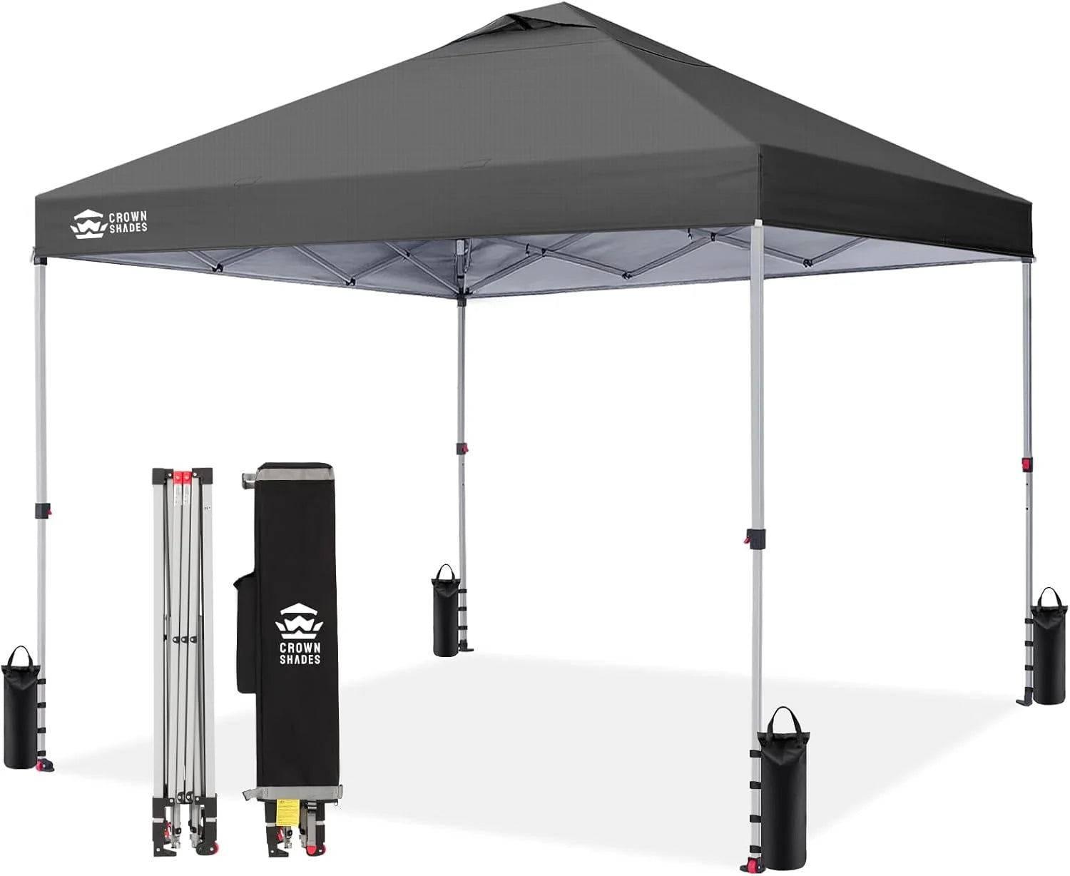 Crown Shades 10x10 Pop Up Canopy - Beach Tent with One Push Setup - Outdoor Sun Shade for Events, Parties, Camping - Gazebo with STO-N-Go Cover Bag, Silver Coated Top, 3 Height& 4 Sand Bags, Yellow
