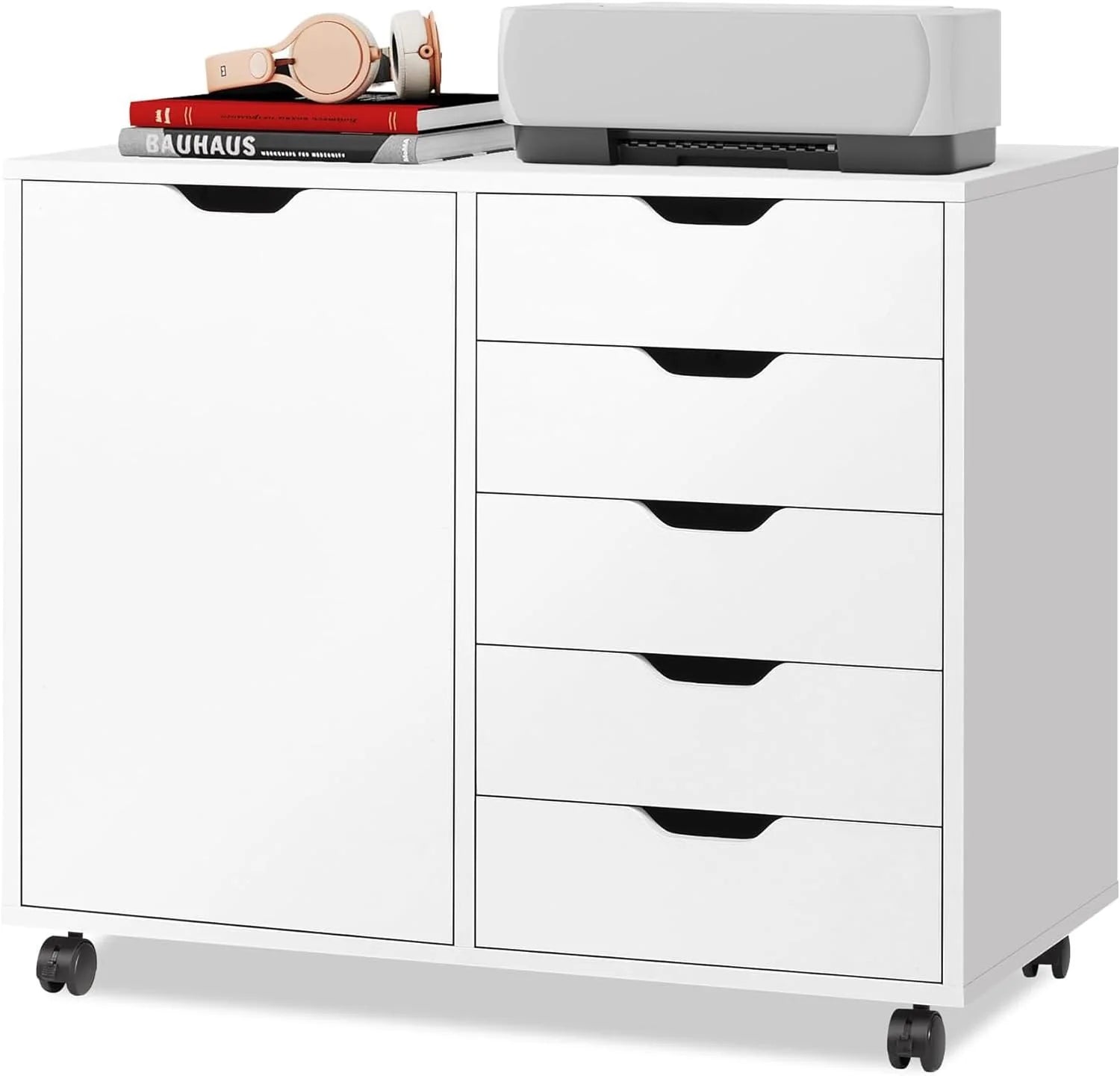 DEVAISE Mobile File Cabinet, 5-Drawer Wood Storage Chest with Door, Printer Stand