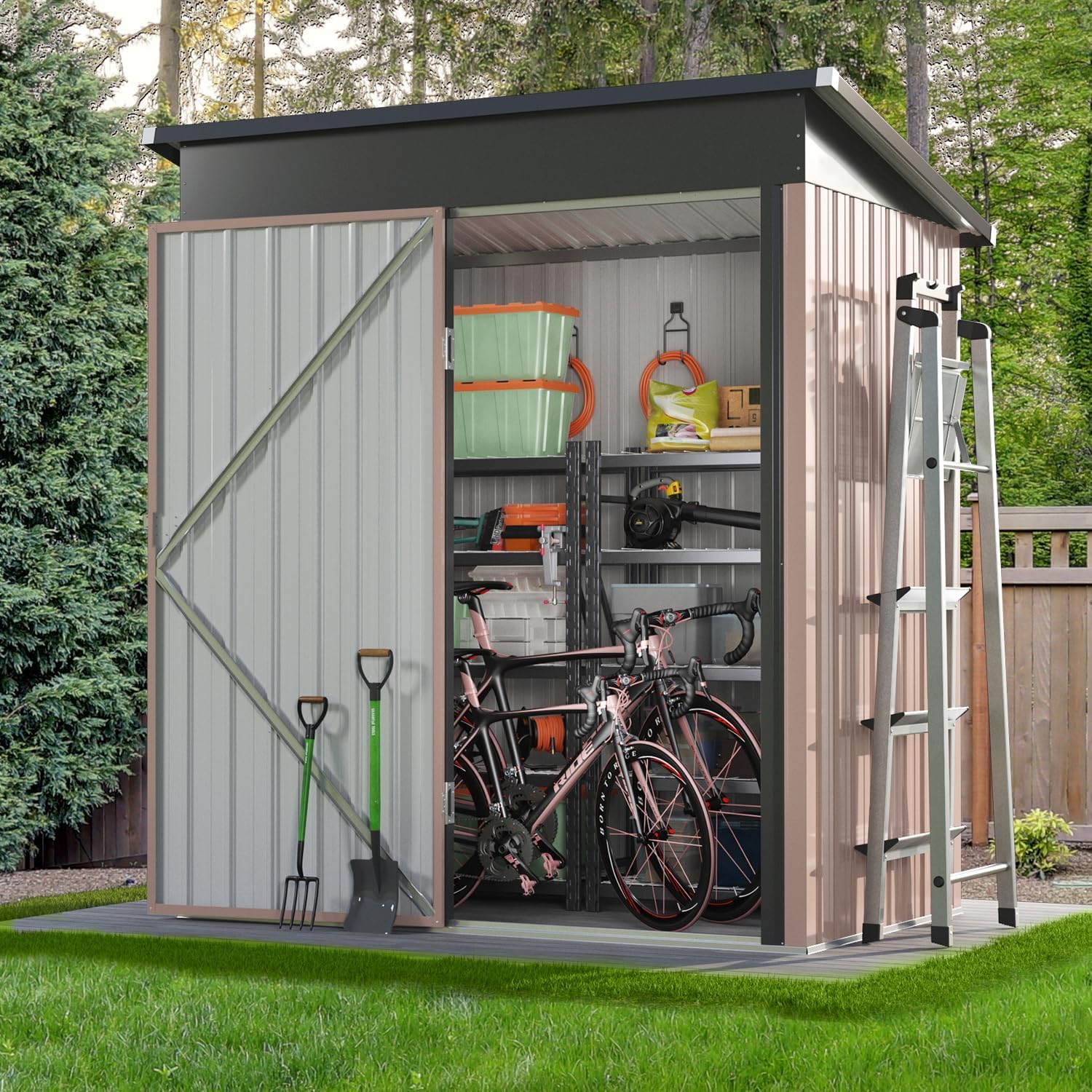 Aoxun 10 x 12 ft Outdoor Storage Shed with Double Hinged Door Utility Garden Shed