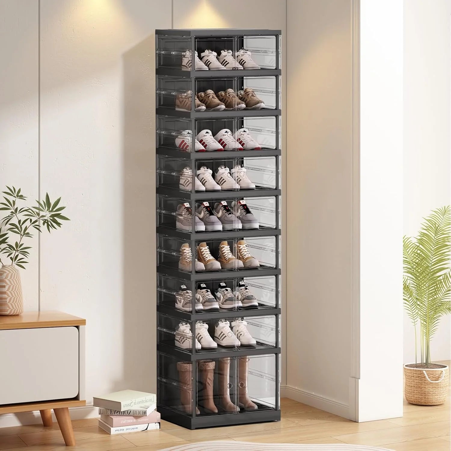 Collapsible Shoe Rack Organizer Shoe Cabinet with Doors Large Plastic Folding Shoe Cabinet