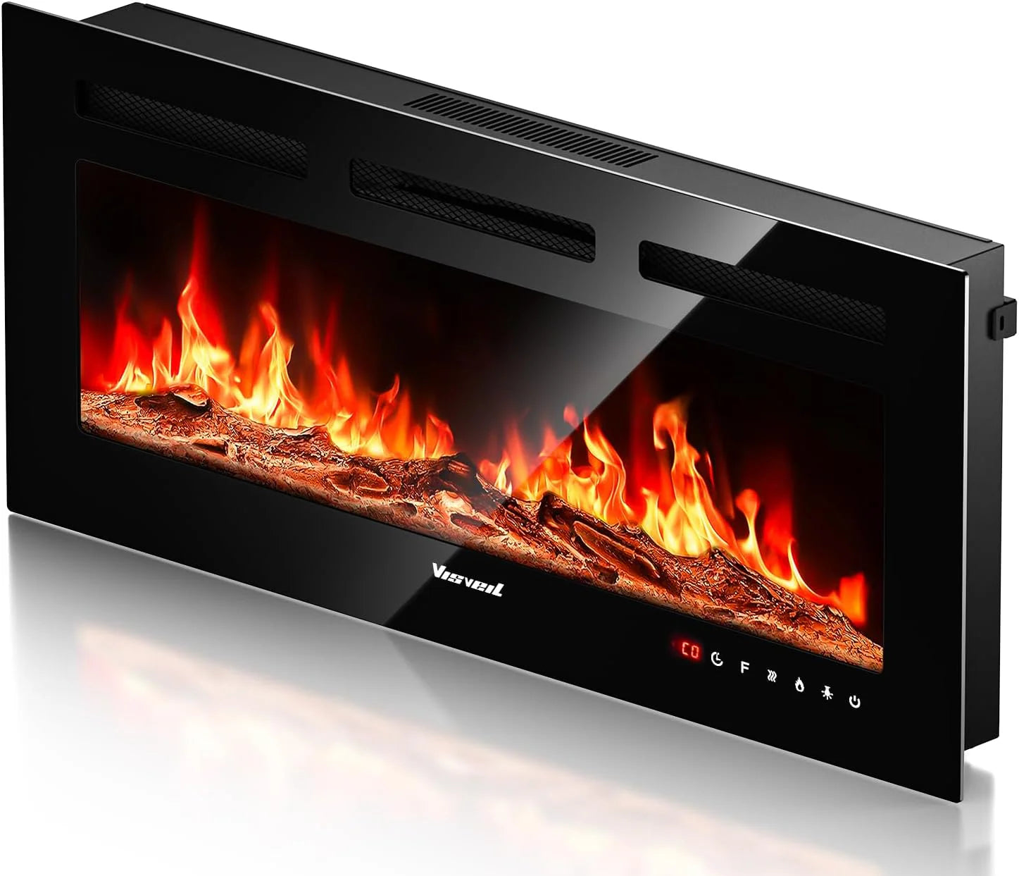 Electric Fireplace 60Inch,Wall Mounted Electric Fireplace Heater with Timer Inserts��TV Stand Touch Screen and Realistic Flame,Log Set,Crystal Flames 750 to 1500W��Remote for Living Room