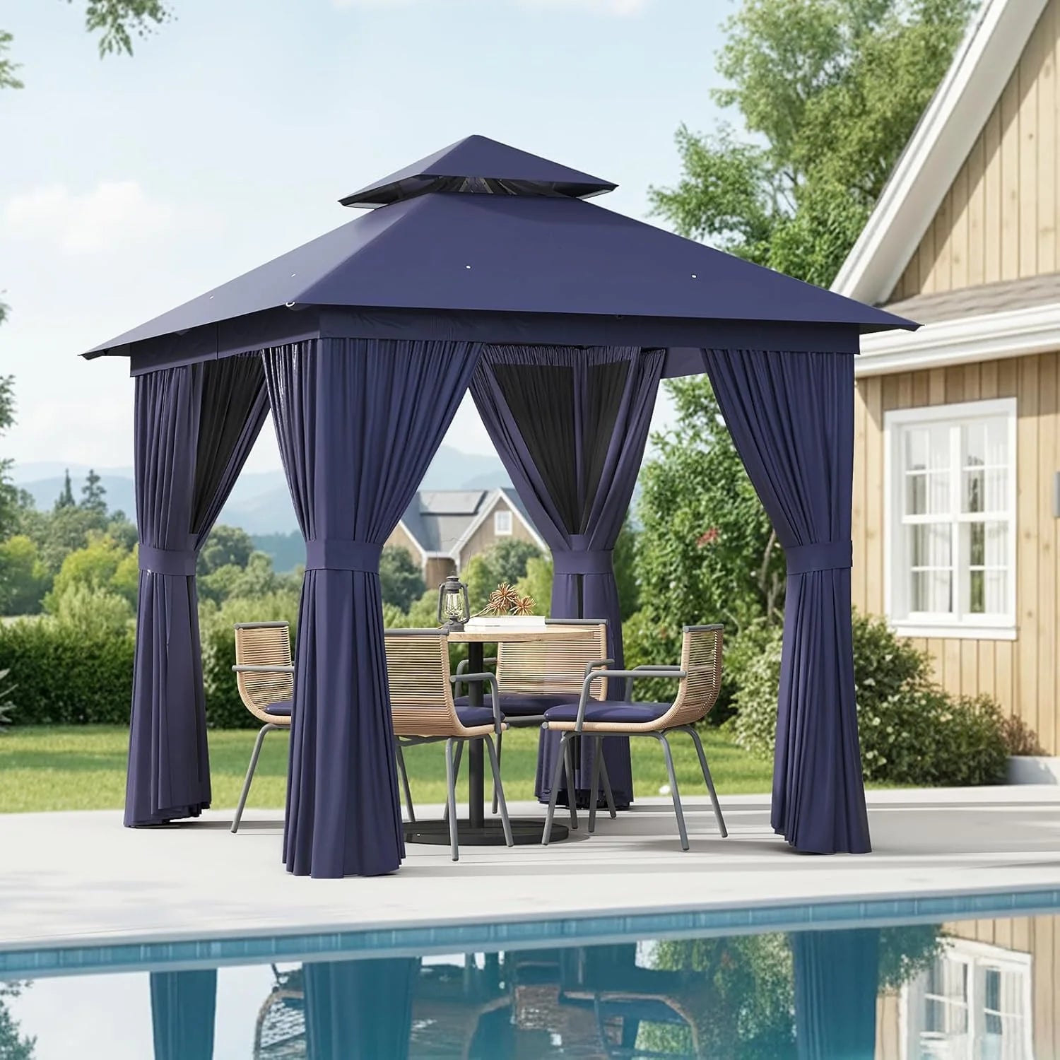 Aoxun Outdoor Gazebo for Patio 10x12, Metal Frame Canopy with Double Roofs