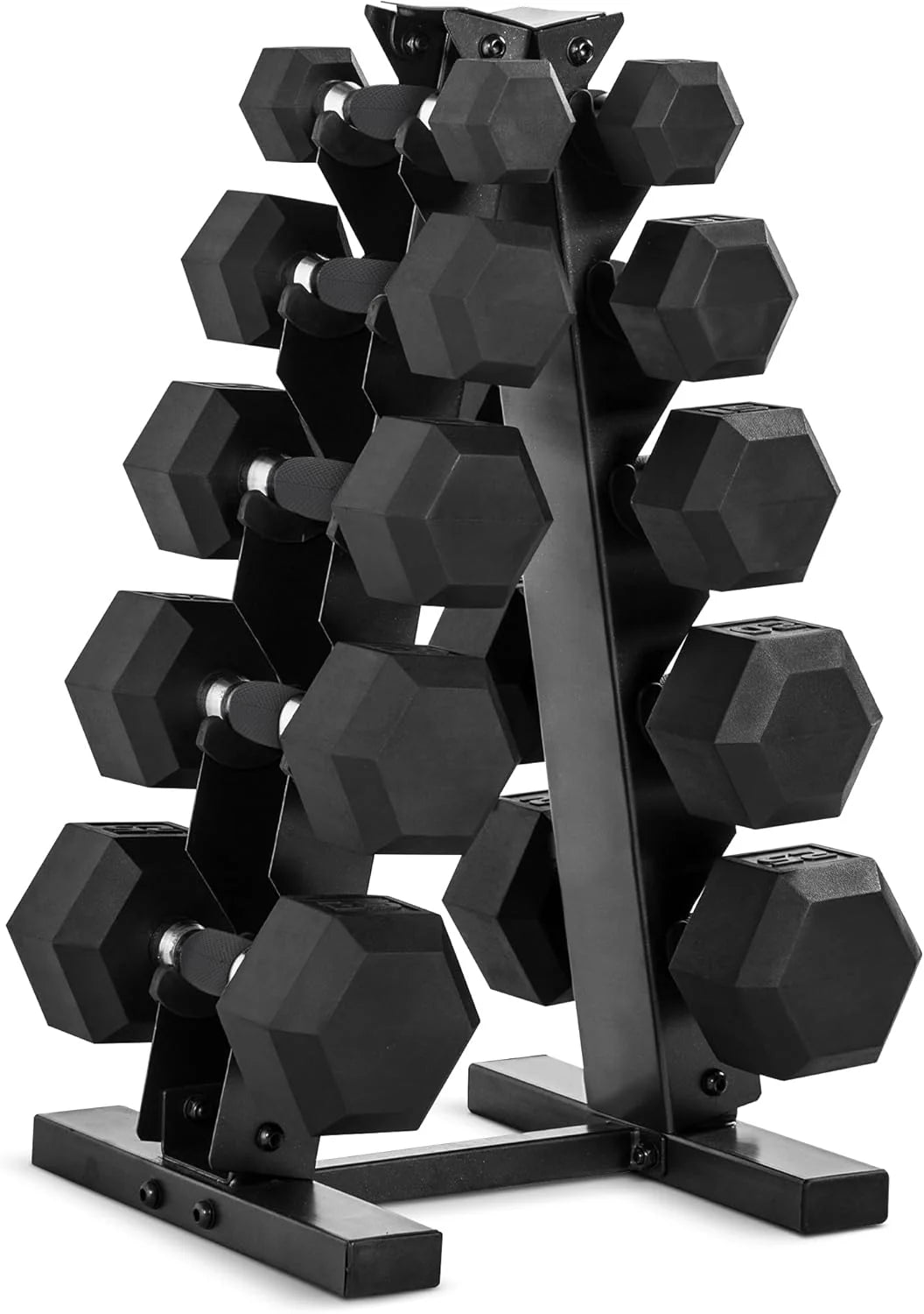 CAP Barbell Rubber Coated Dumbbell Weight Set with Vertical Rack | 100 lb, 150 lb, and 210 lb