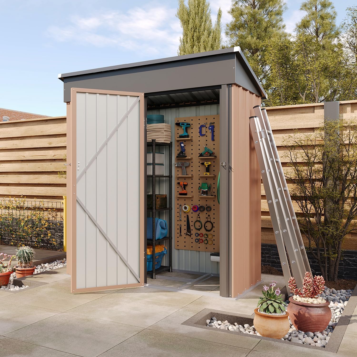 Aoxun 6.2x4 FT Shed Outdoor Storage Shed with Lockable Doors Sloping Roof Metal Garden