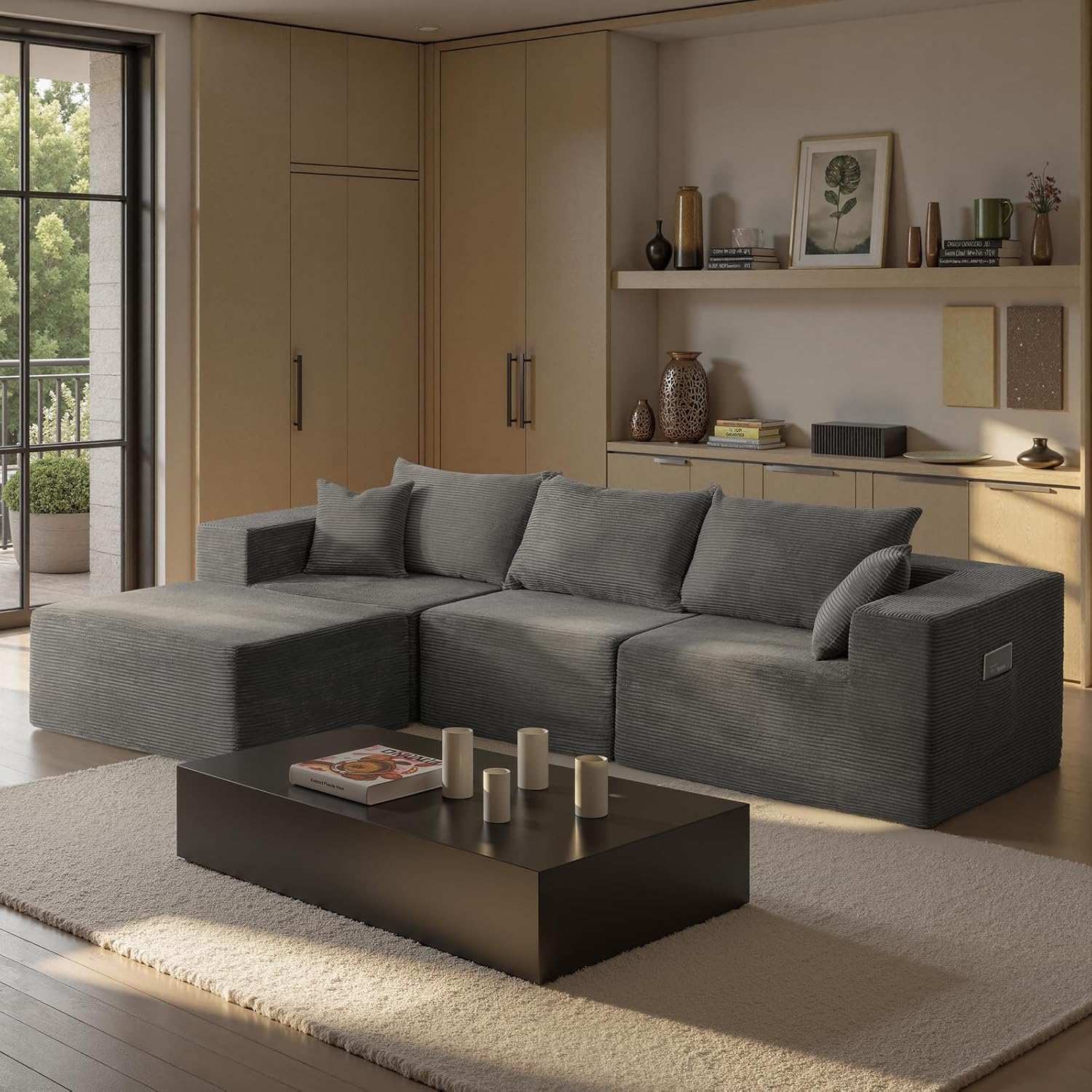 Cloud sofa with L-shaped lounge chair modern modular sofa with deep seats