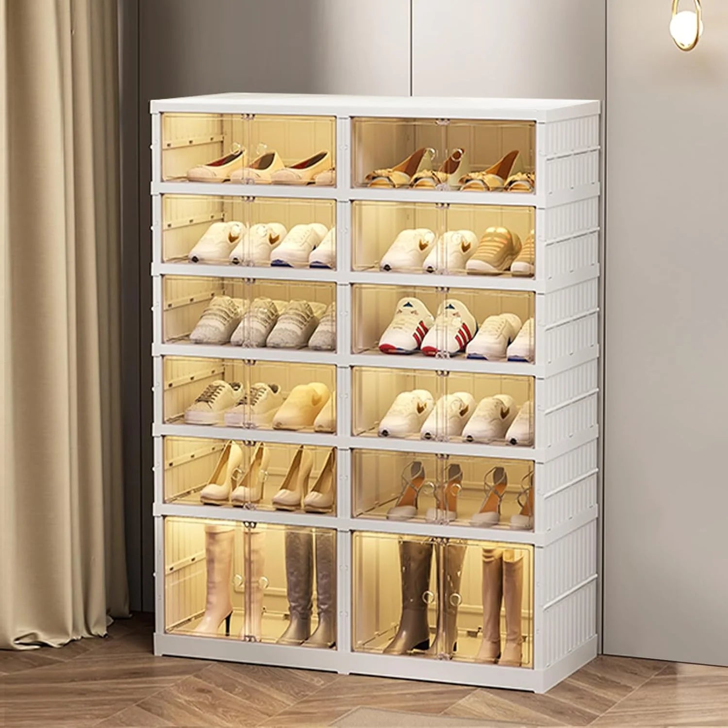 Collapsible Shoe Rack Organizer Shoe Cabinet with Doors Large Plastic Folding Shoe Cabinet