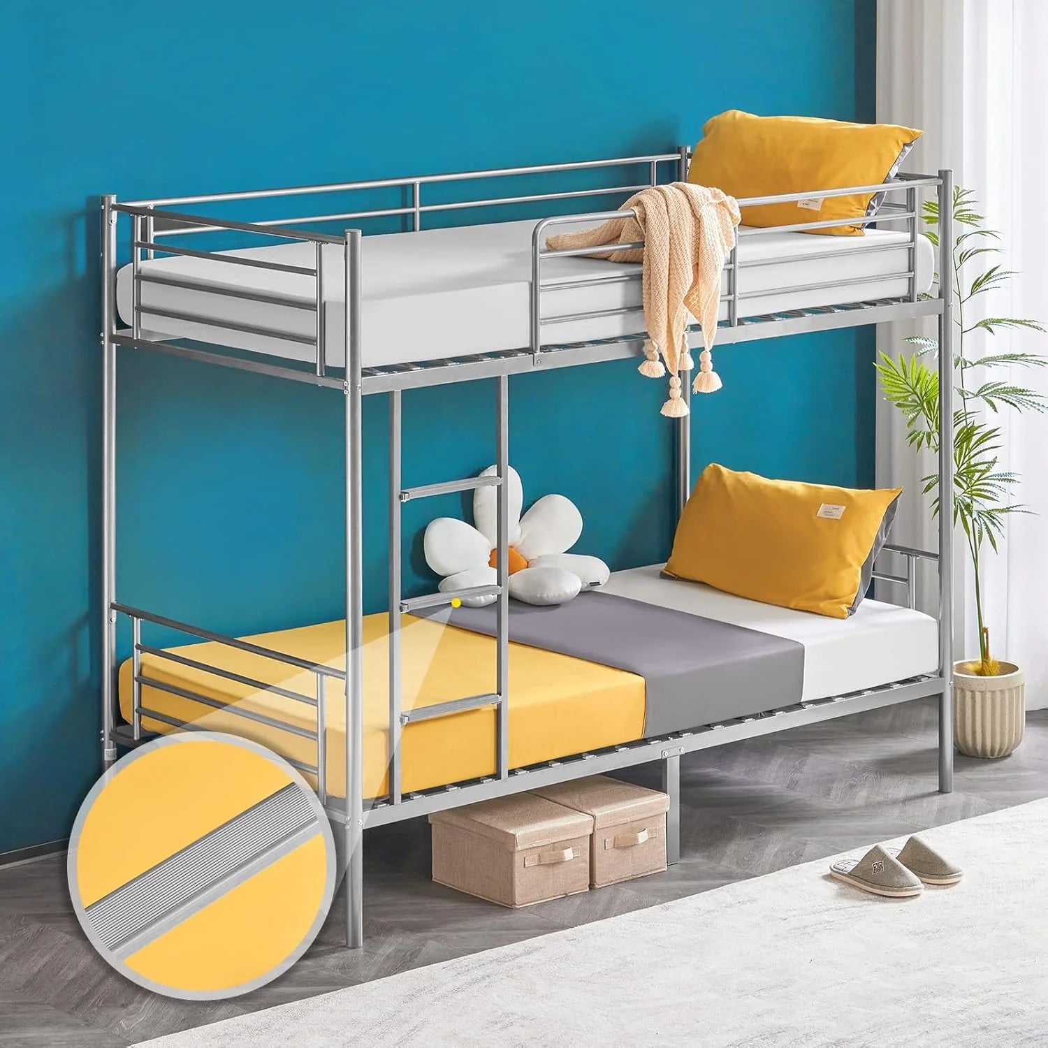 Bonnlo Bunk Bed Twin Over Twin for Kids/Teens/Adults Heavy Duty 2 Decker Bed with Flat Ladder