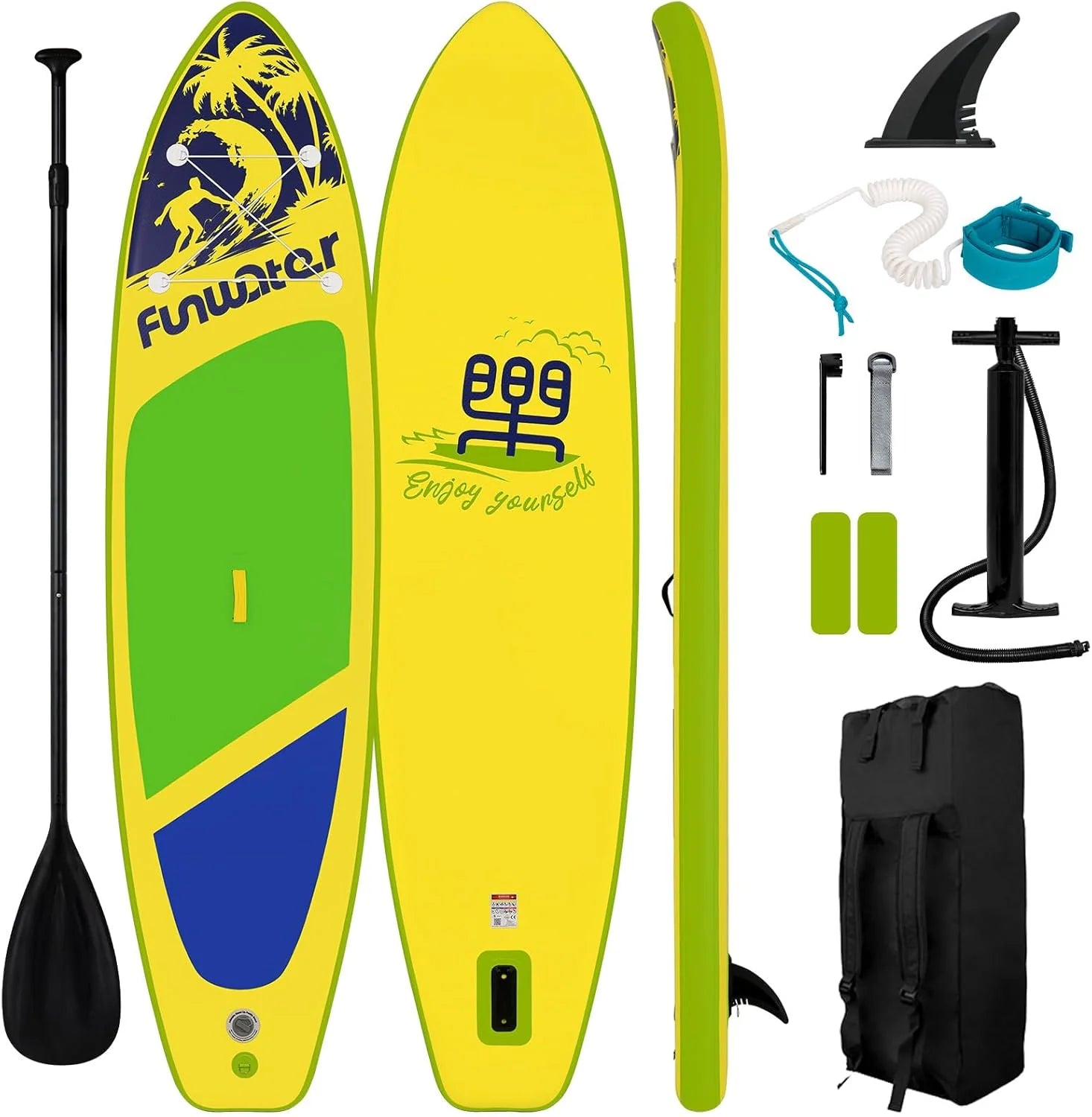 FunWater Inflatable Stand Up Paddle Board with Premium SUP Paddle Accessories, Non-Slip EVA Deck, 11'/10'6' Paddle