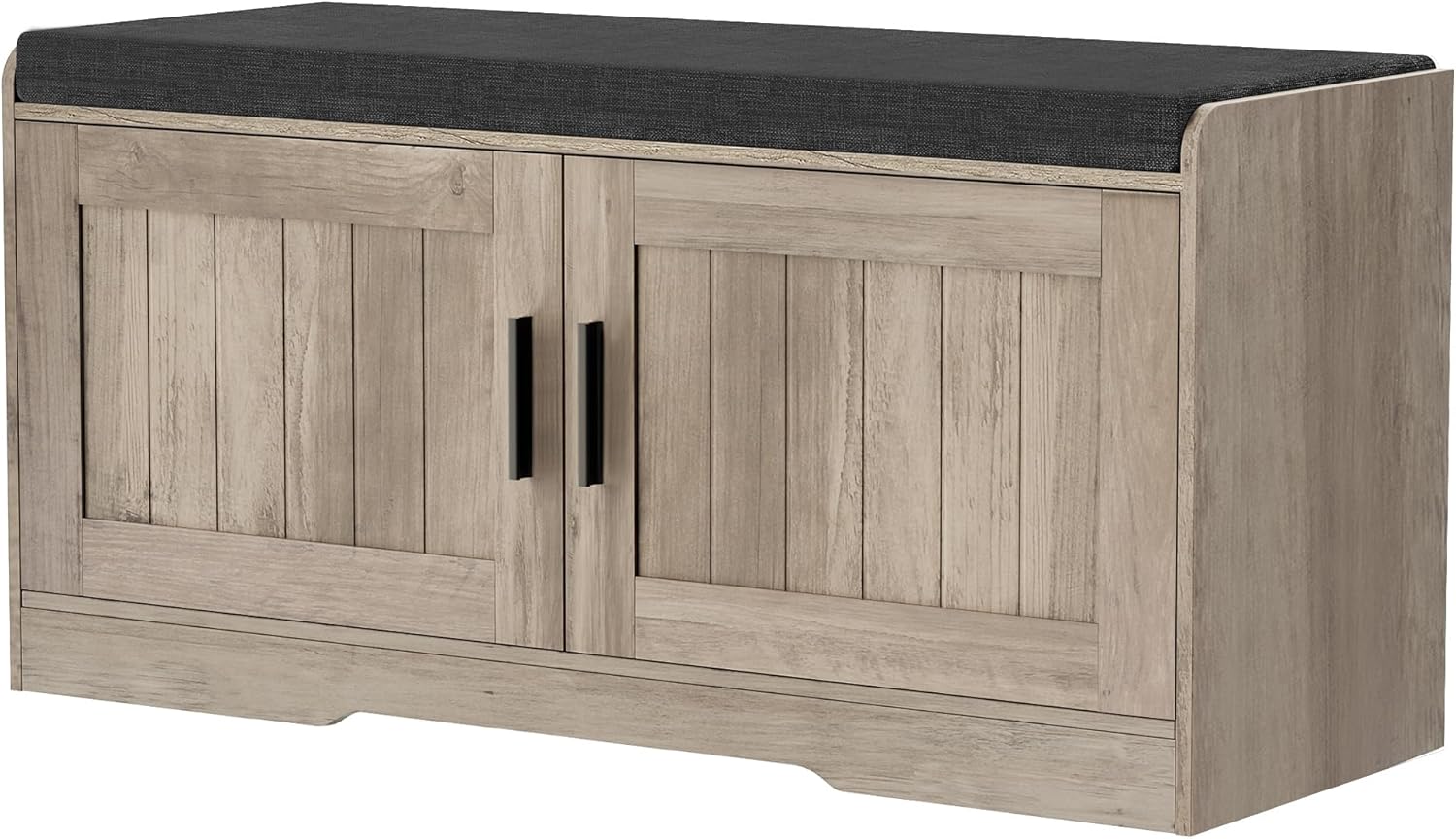 2-Tier Storage Bench, Shoe Bench with Thickened Padded Seat Cushion, Entryway Bench with 4 Doors, Adjustable Shelf