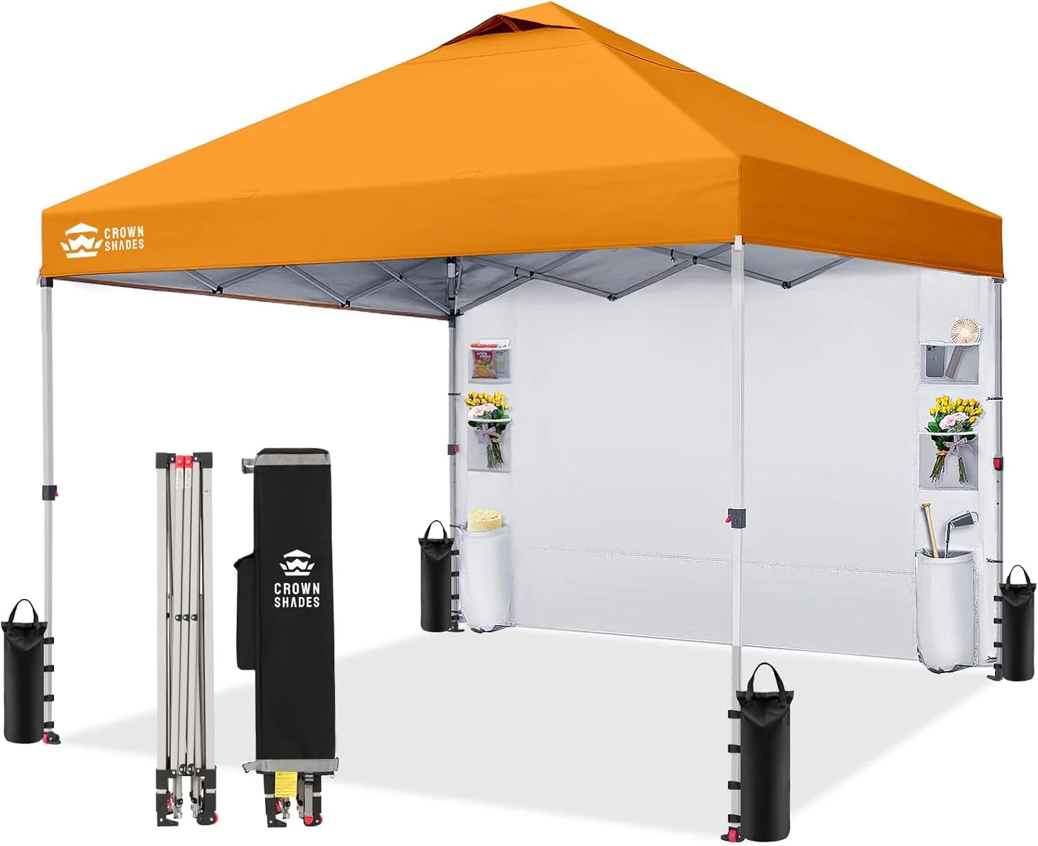CROWN SHADES Canopy Tent 10x10 Pop Up Canopy Outdoor Shade with Pockets Sidewall, Easy Up Sun Shelter with One Person Set Up Center Lock, Portable Instant Camping Beach Canopy Tents, Purple