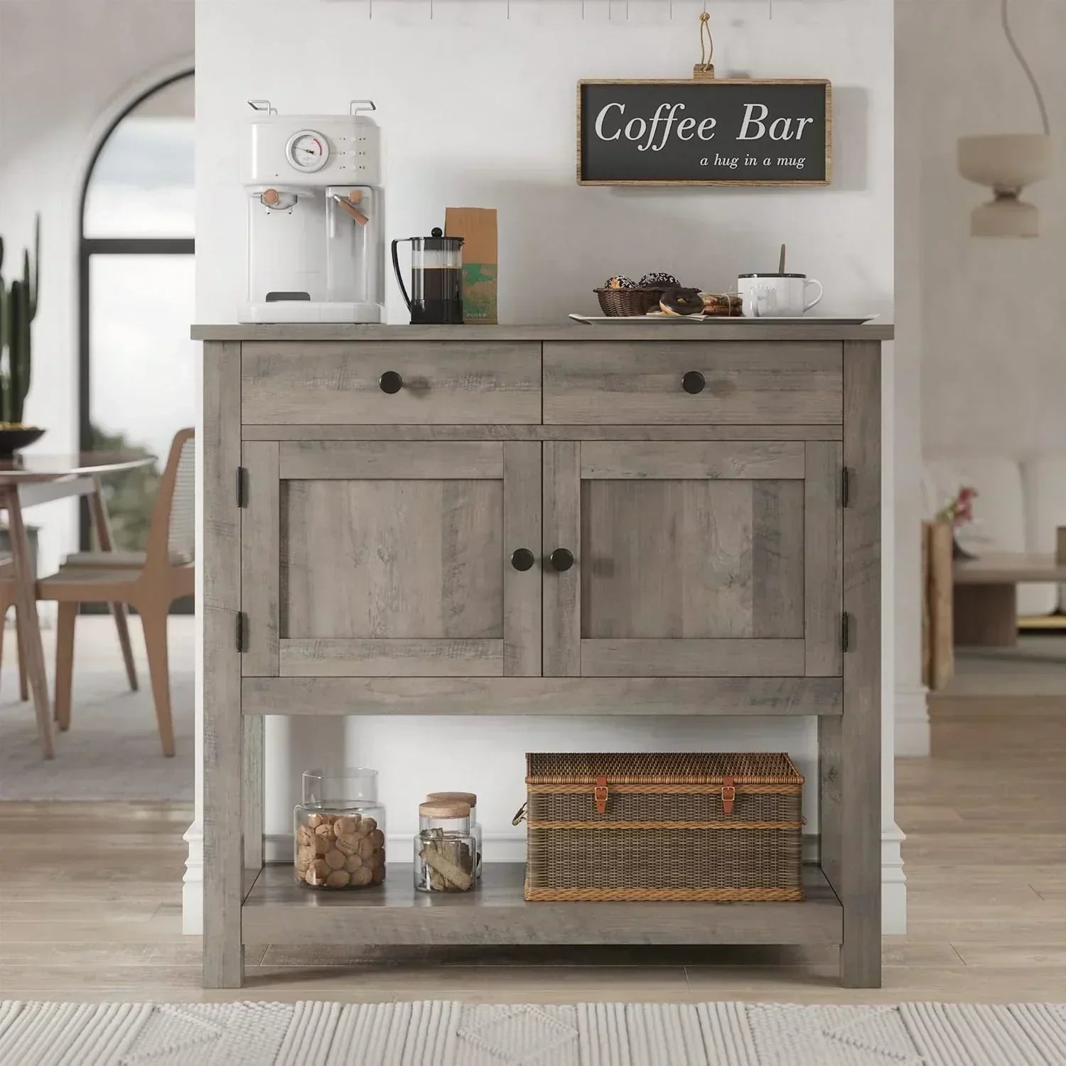 Farmhouse style console table coffee bar entry table with storage rack sofa table
