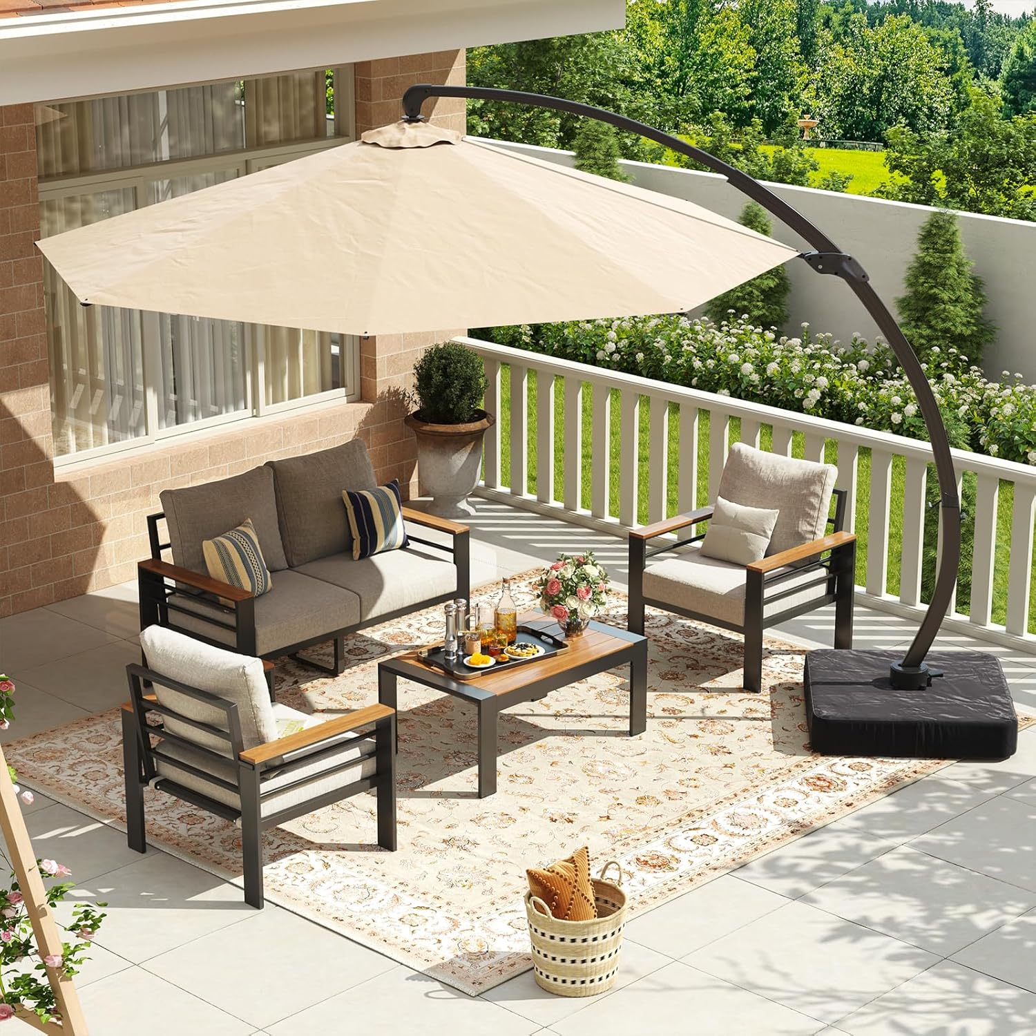 Aoxun Aluminum Patio Furniture Set 7 Seats, Oversized Outdoor Sectional with Washable Thick Cushions, Coffee Table and Waterproof Cover, Patio Conversation Sets for Porch, Balcony, Deck