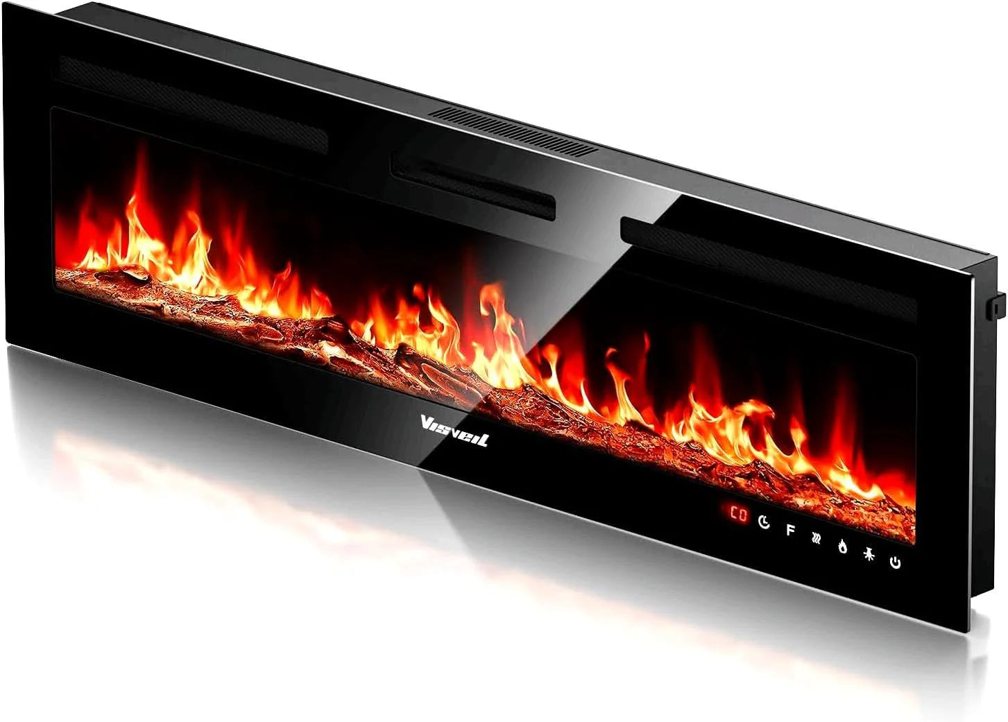Electric Fireplace 60Inch,Wall Mounted Electric Fireplace Heater with Timer Inserts��TV Stand Touch Screen and Realistic Flame,Log Set,Crystal Flames 750 to 1500W��Remote for Living Room