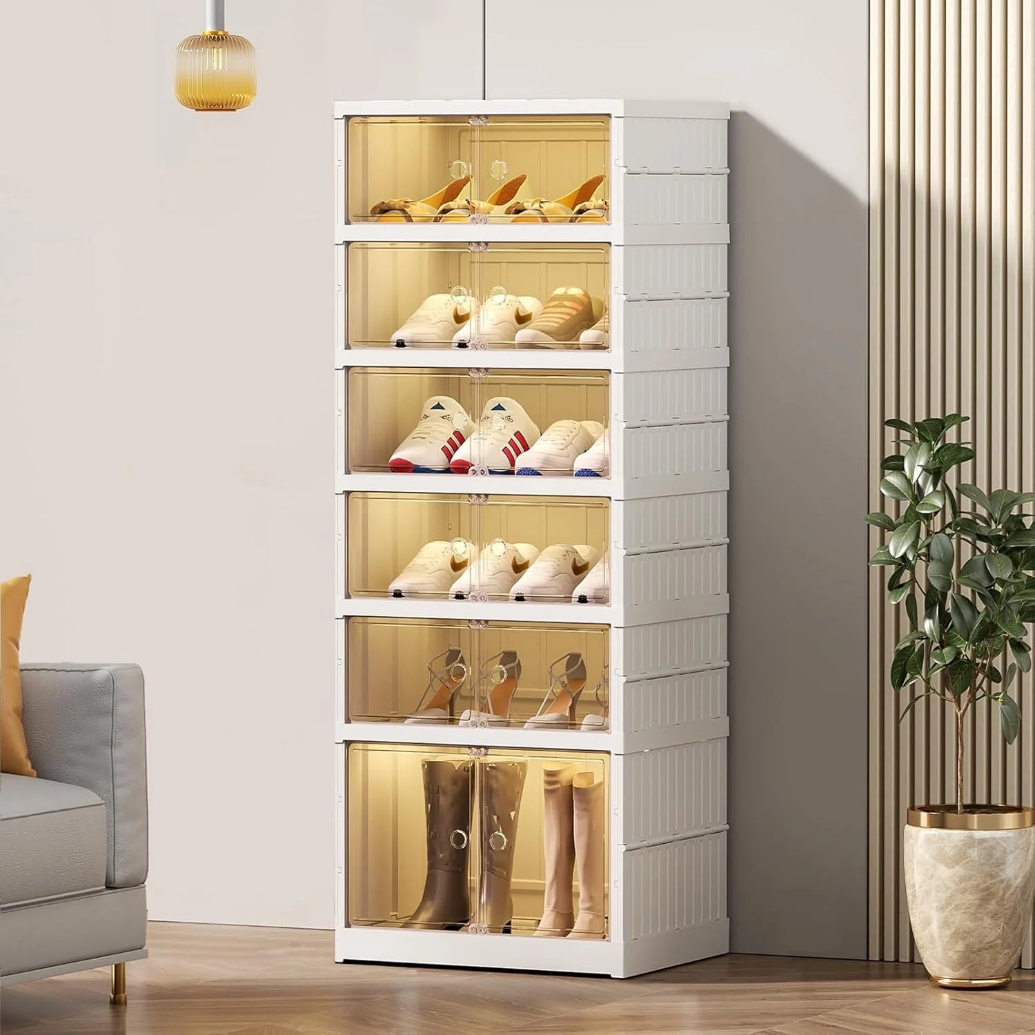 Foldable Shoe Rack Storage Rack 9-Tier - 36 Double Foldable Shoe Cabinet with Doors