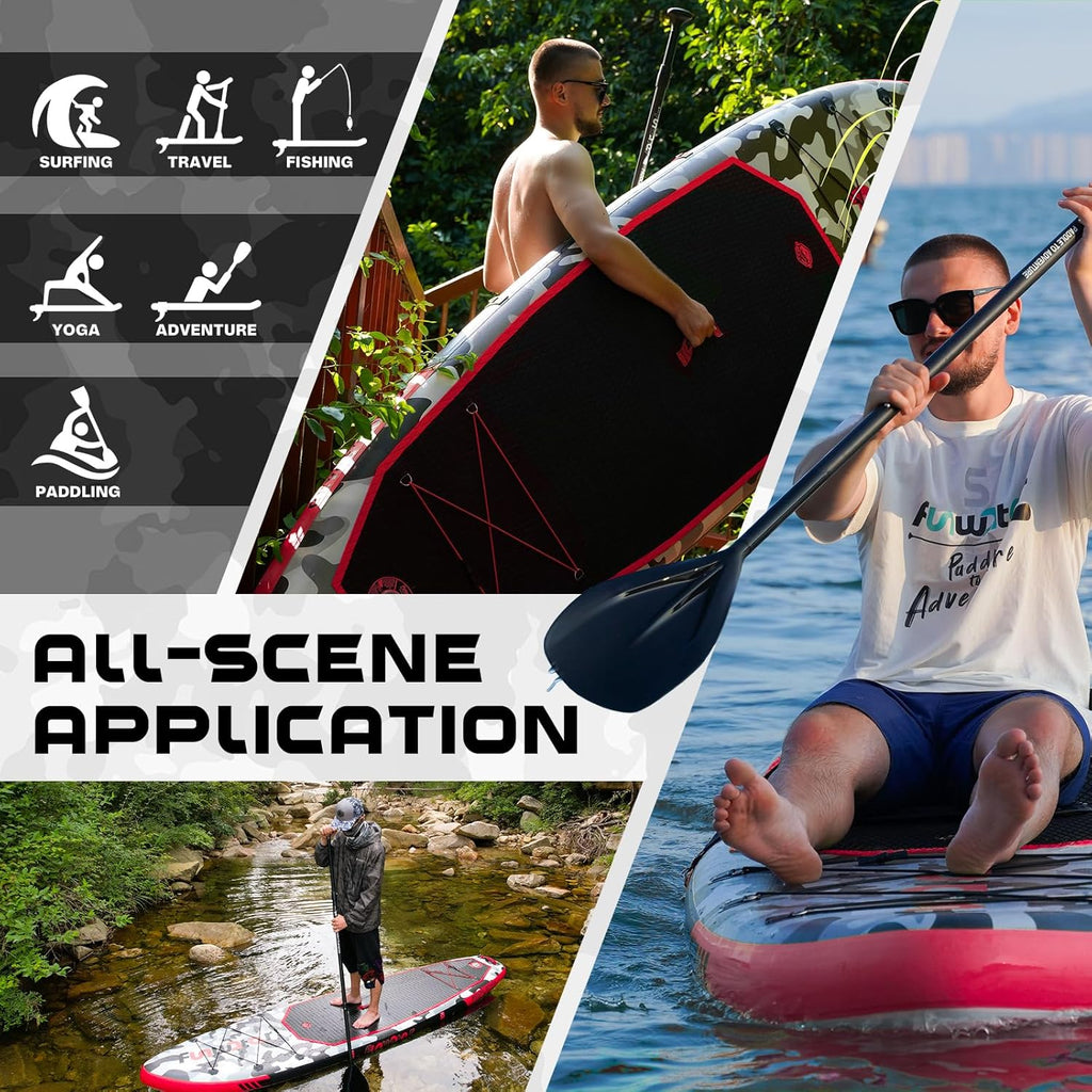 FunWater Inflatable Stand Up Paddle Board with Premium SUP Paddle Accessories, Non-Slip EVA Deck, 11'/10'6' Paddle