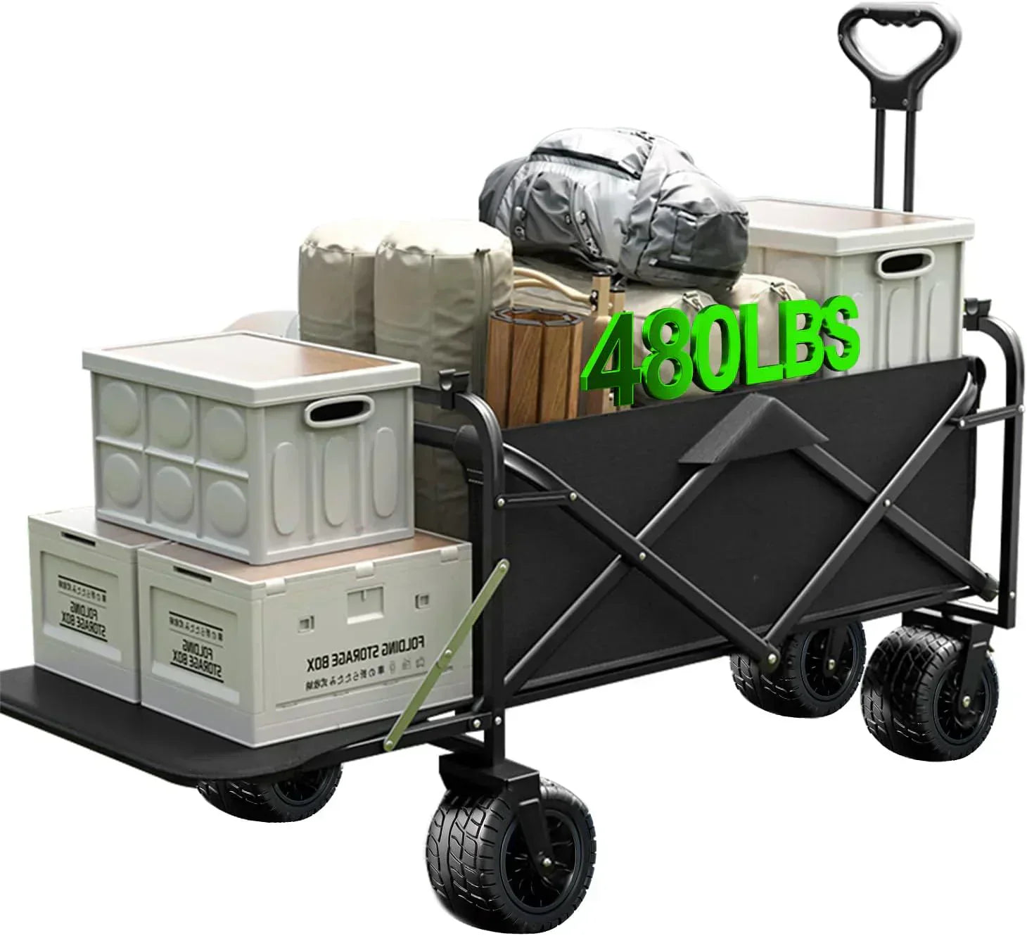 Foldable 4-wheel cart foldable 37 inches long 480 lb capacity heavy-duty beach cart