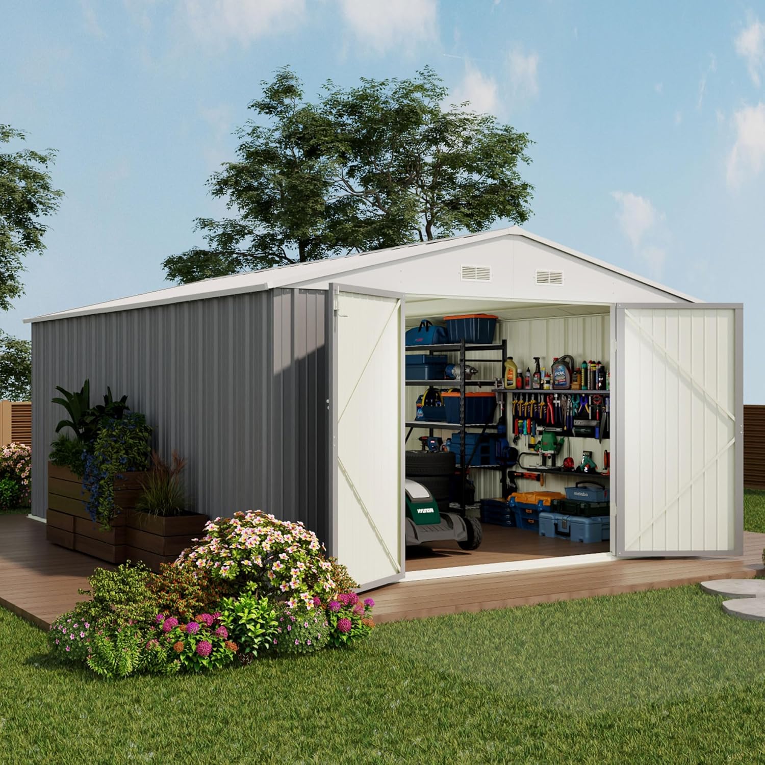 Devoko Outdoor Storage Shed 5 x 3 ft Lockable Metal Garden Shed Steel Storage