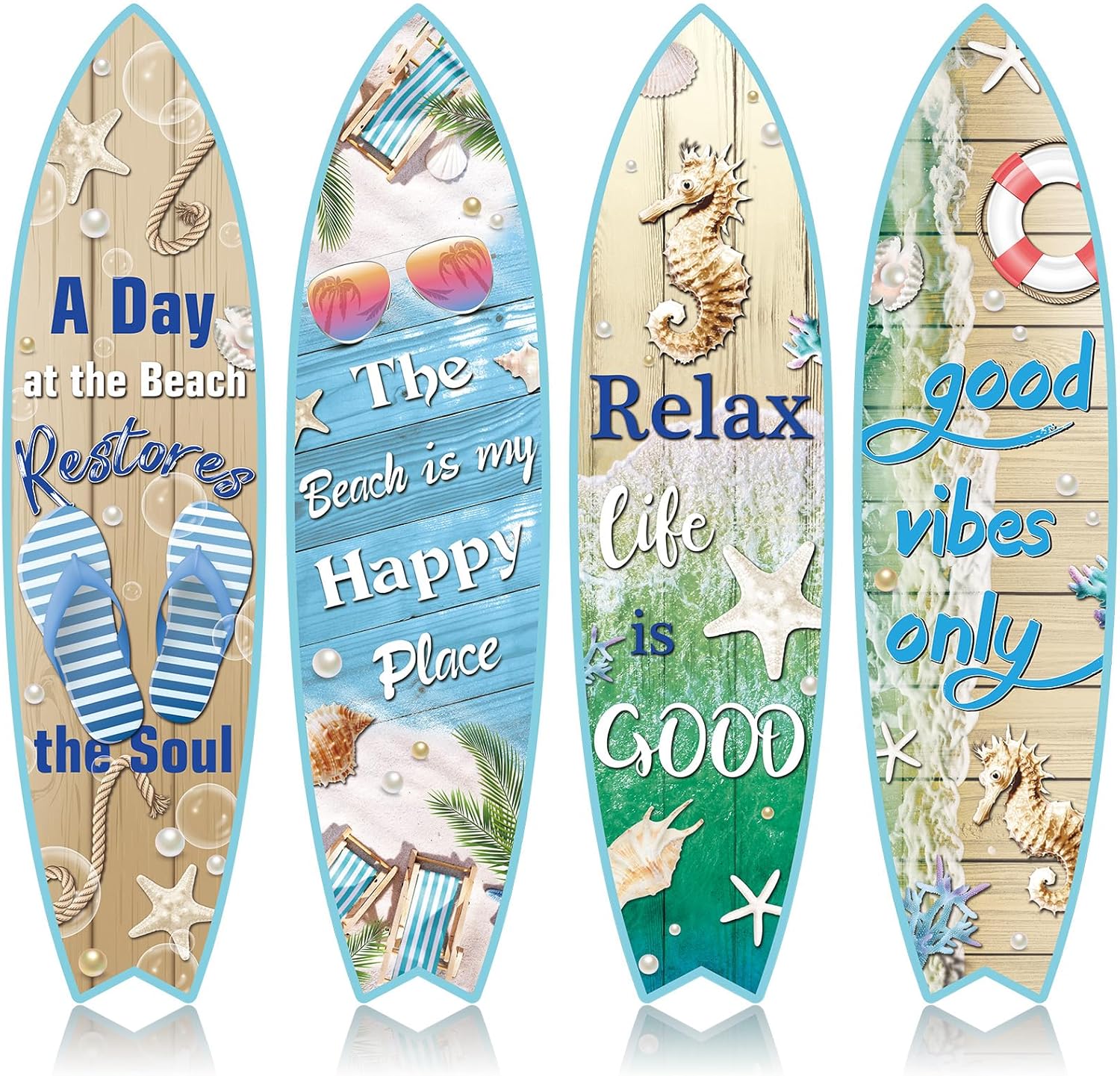 Blulu 4 Pcs Surfboard Wall Decor Surfboard Wall Hanging Sign Wooden Beach Decoration Summer Theme Decor Hawaiian Luau Party Decoration for Home Bar Aloha Tropical Birthday Party(Tiki)