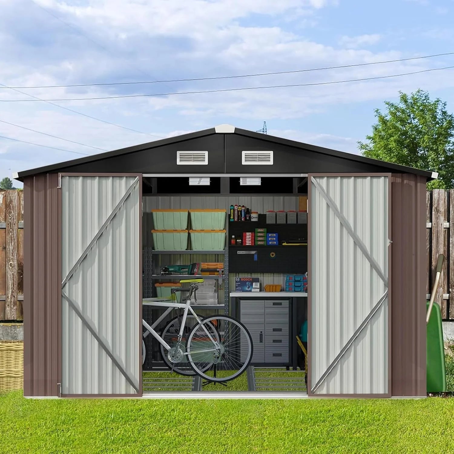 Aoxun 6.2x4 FT Shed Outdoor Storage Shed with Lockable Doors Sloping Roof Metal Garden