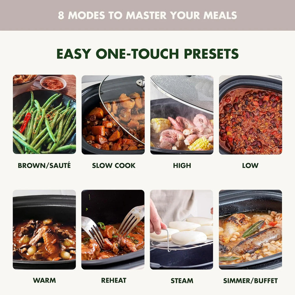 8-in-1 Programmable 6QT Electric Slow Cooker with Dishwasher-Safe Lid and Removable Base