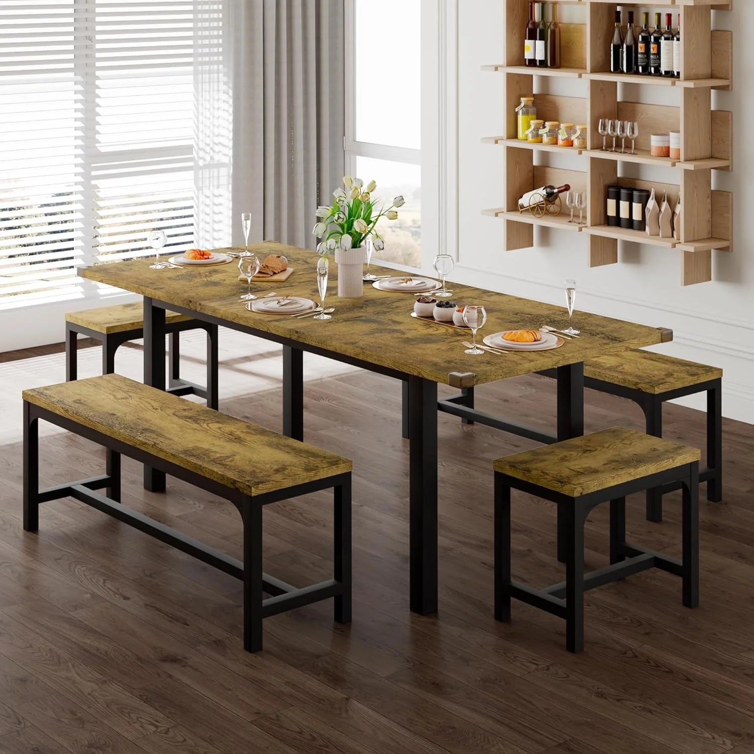 Feonase 5 Piece Dining Table Set for 4-8 People 63 Large Extendable Kitchen Table Set