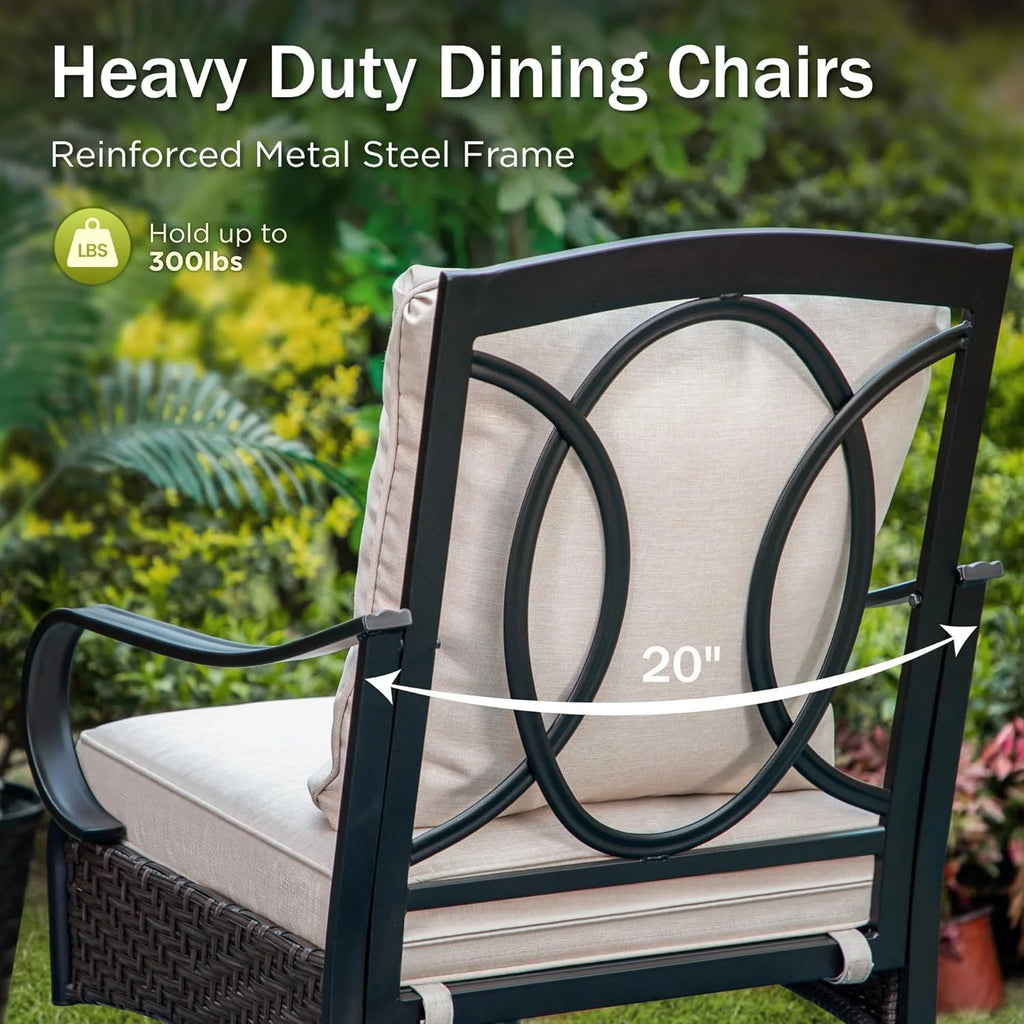 PHI VILLA 6-Piece Outdoor Dining Sets, All-Weather Patio Table and Chairs Set with Umbrella for 4, Heavy Duty Patio Round Table Set for Deck, 4 Extra Large Outdoor Swivel Chairs with Thick Cushions