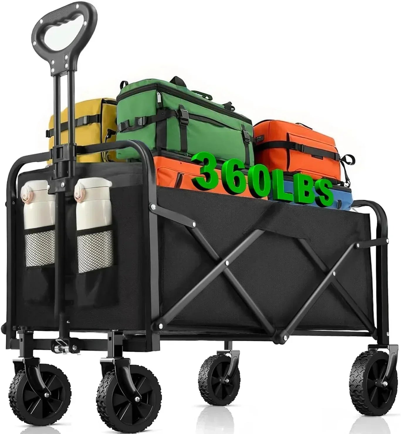 Foldable 4-wheel cart foldable 37 inches long 480 lb capacity heavy-duty beach cart