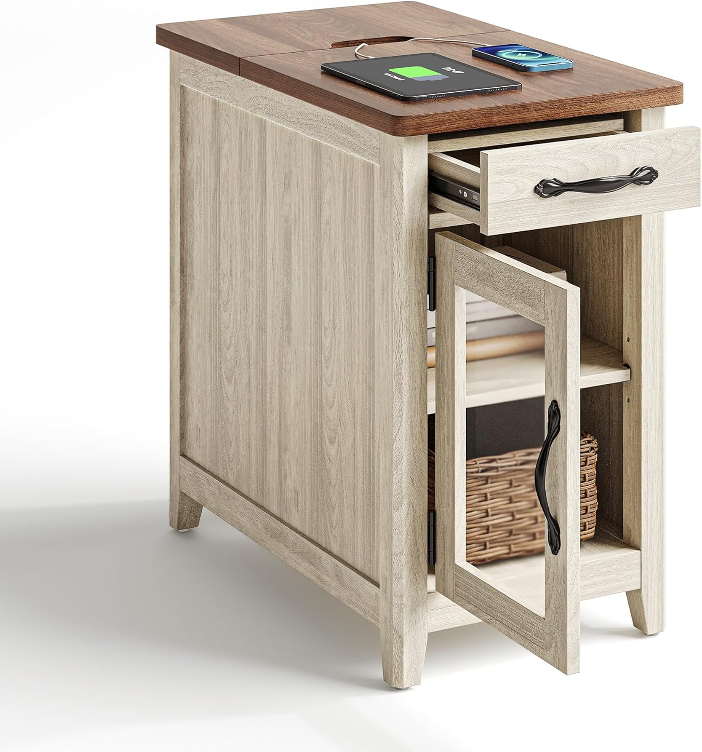 Farmhouse End Table Narrow Side Table Small Nightstand