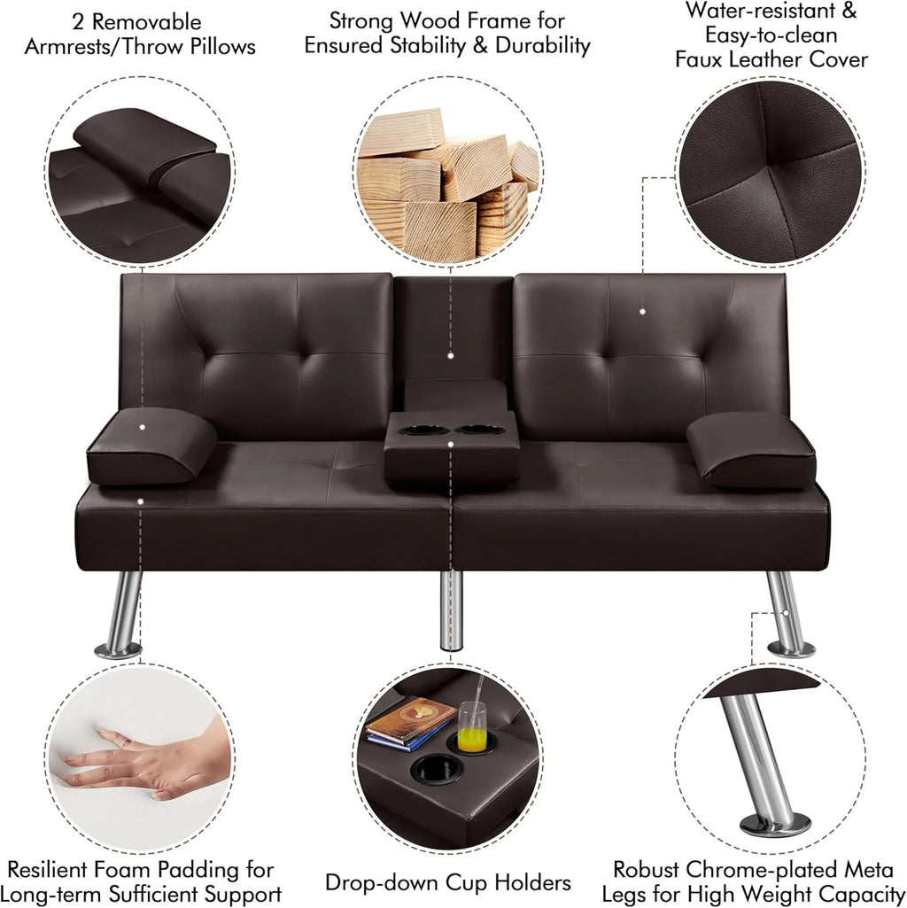 Convertible Sofa Bed Modern Imitation Leather Home Recliner Flip Double Sofa Folding Sofa Bed Guest Bed