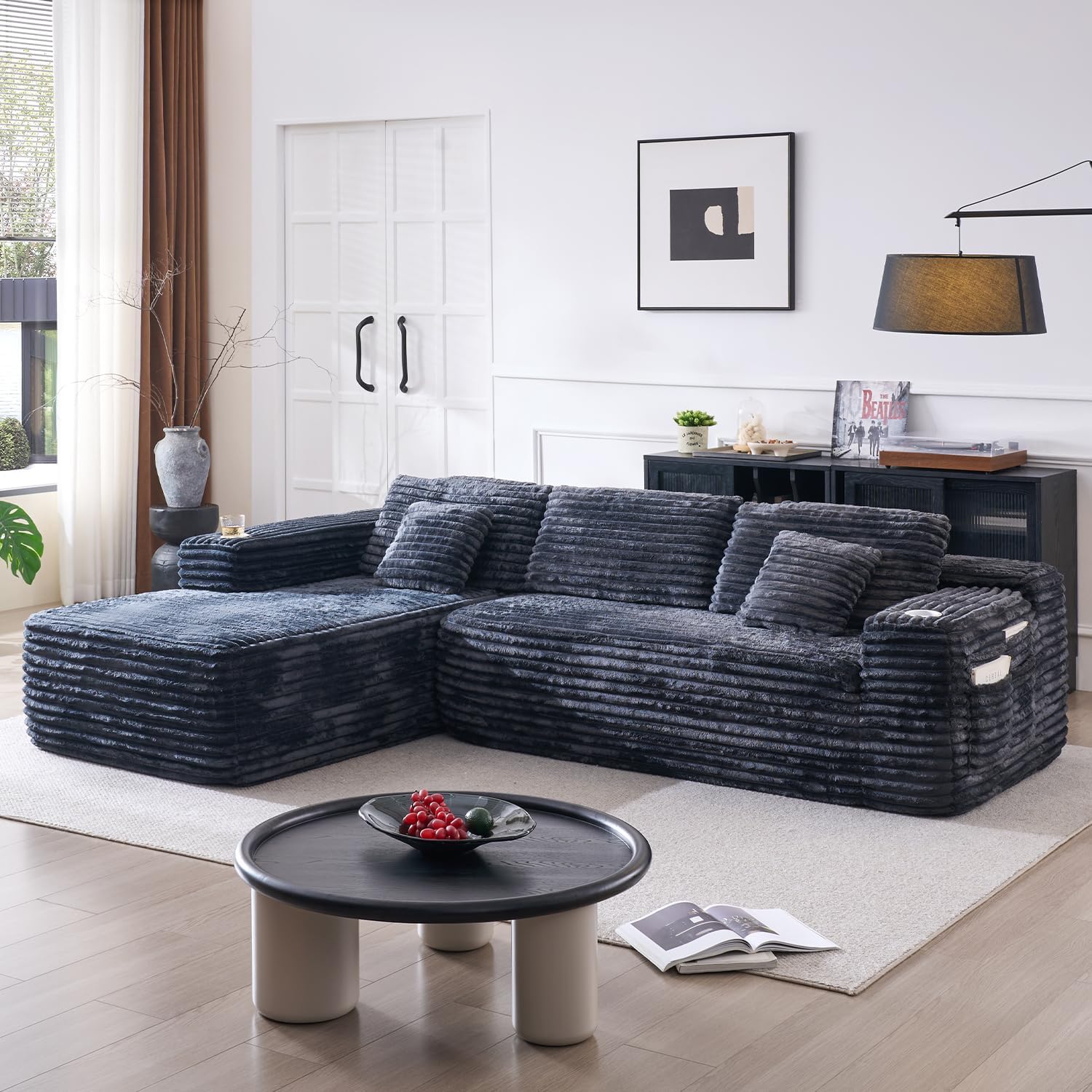Cloud Sectional Couch with L Shape Chaise Modern Modular Sofa with Deep Seat Built in Cup Holder