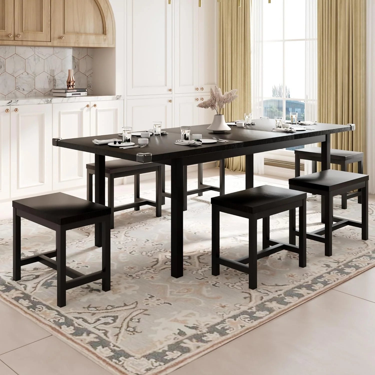 Feonase 5 Piece Dining Table Set for 4-8 People 63 Large Extendable Kitchen Table Set