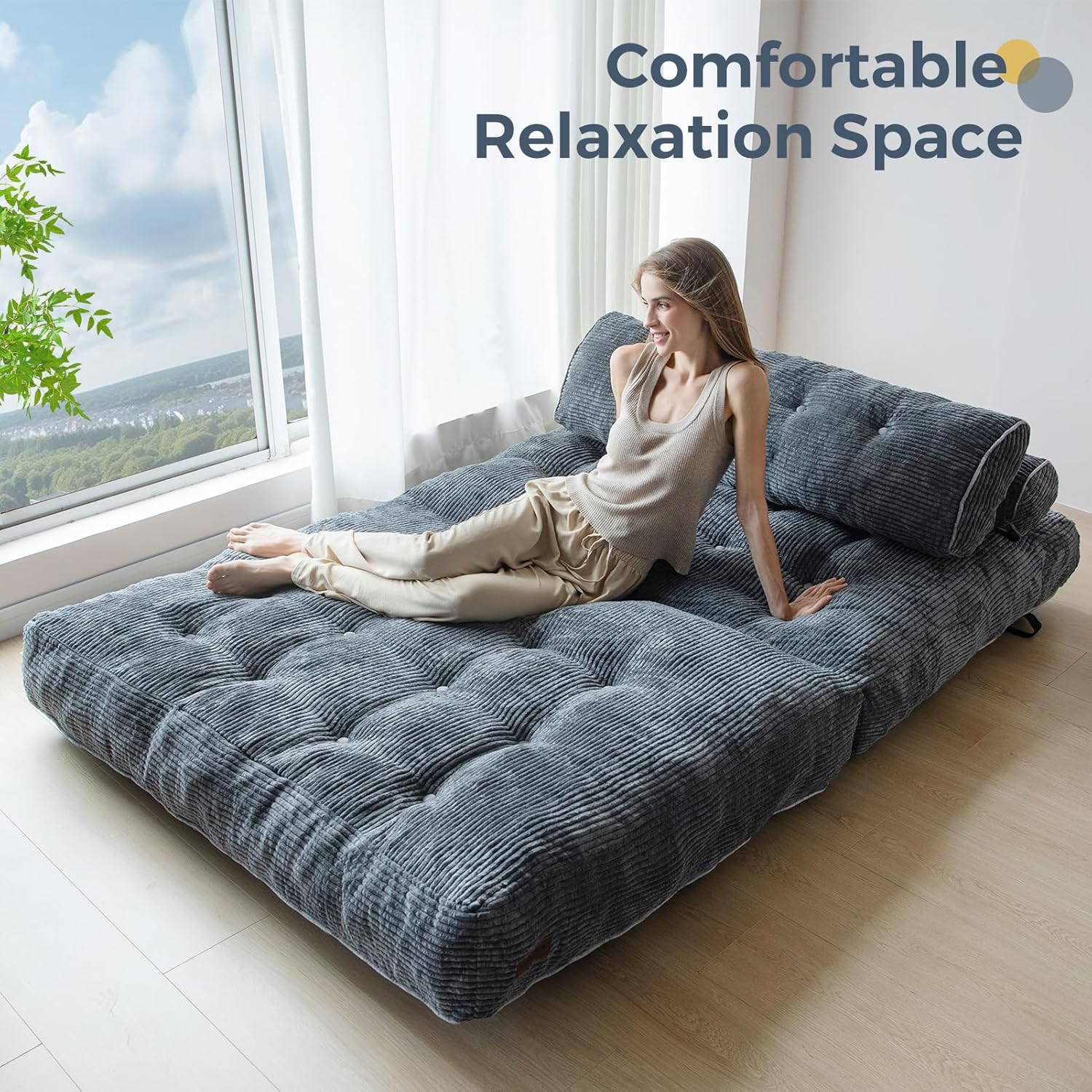 MAXYOYO Folding Sofa Bed Convertible Sleeper Chair with Pillow Foldable Mattress with Back Support