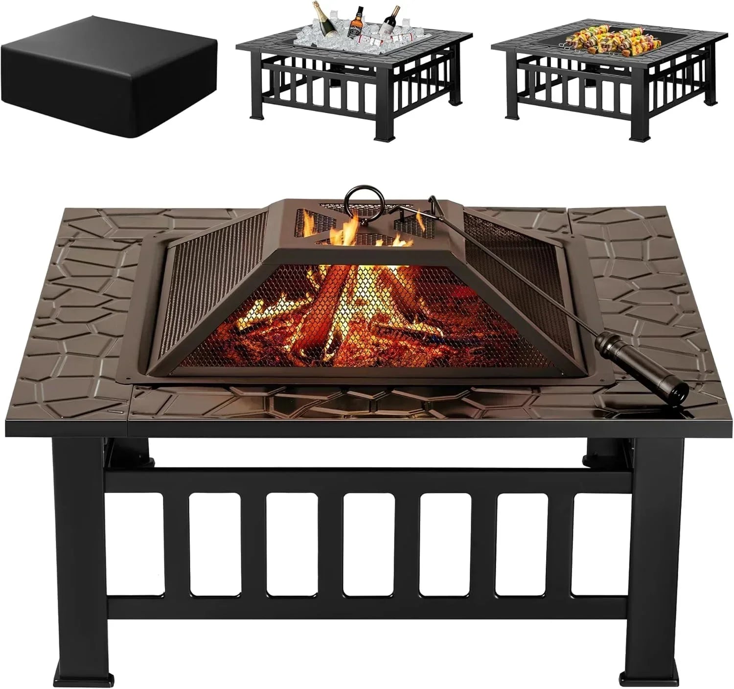 Devoko Outdoor Fire Pit 32 Inch Firepit Table Metal Outdoor Fireplaces with Waterproof Cover