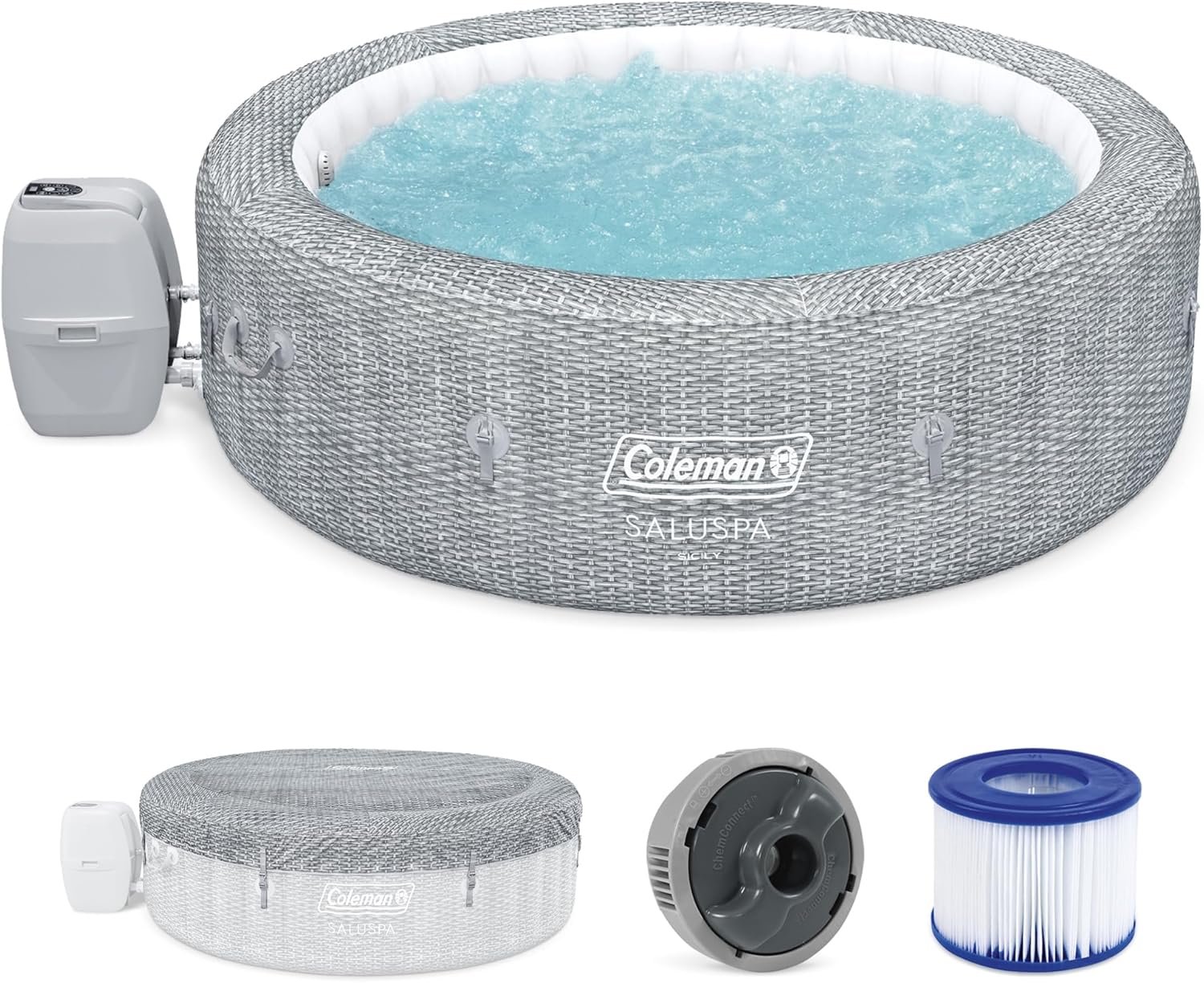 Coleman Sicily AirJet Large Round 5 to 7 Person Inflatable Hot Tub Portable Outdoor Spa