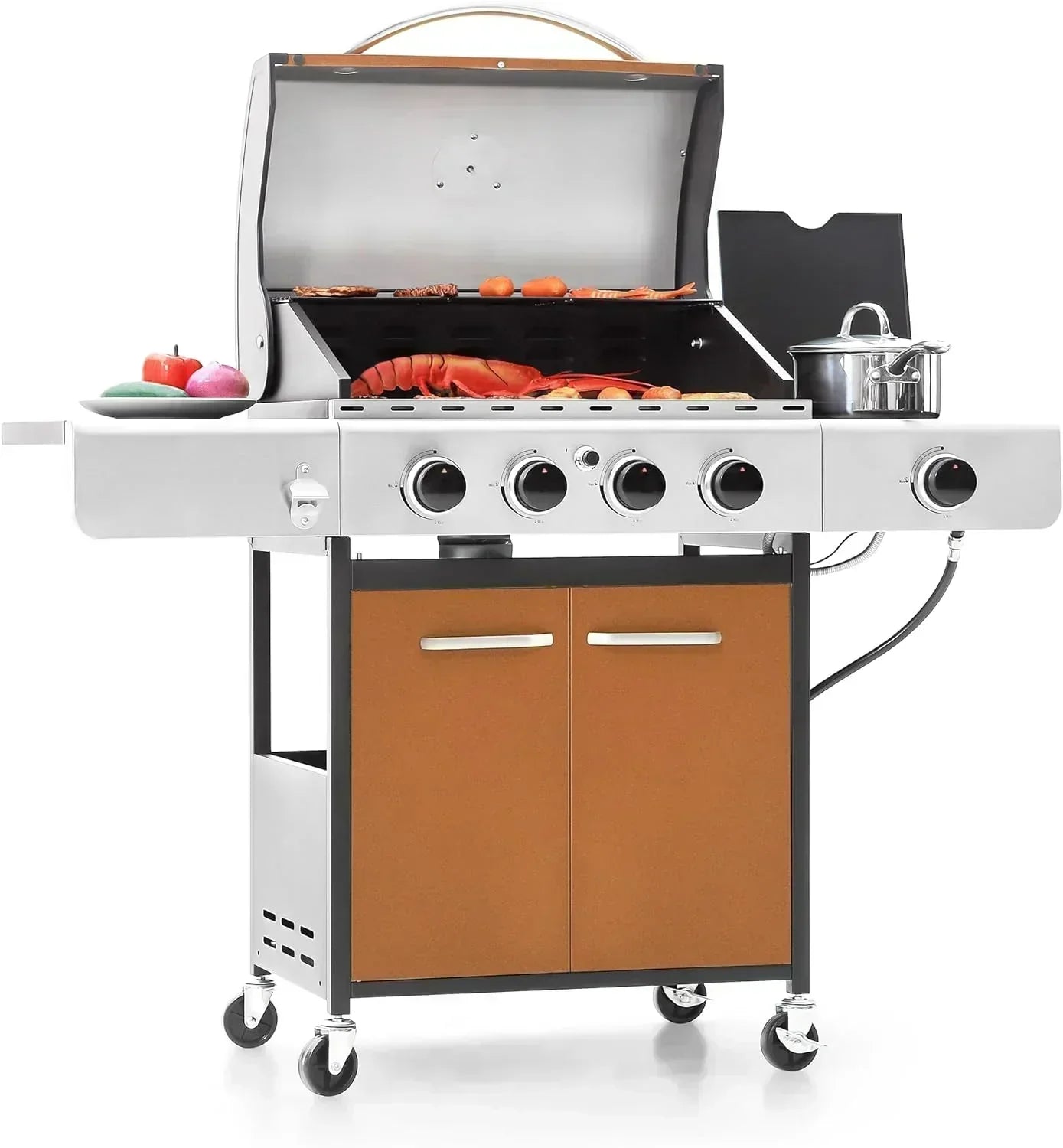 Captiva Designs 4-Burner Propane Gas BBQ Grill Side Burner Porcelain-Enameled Cast Iron Grates