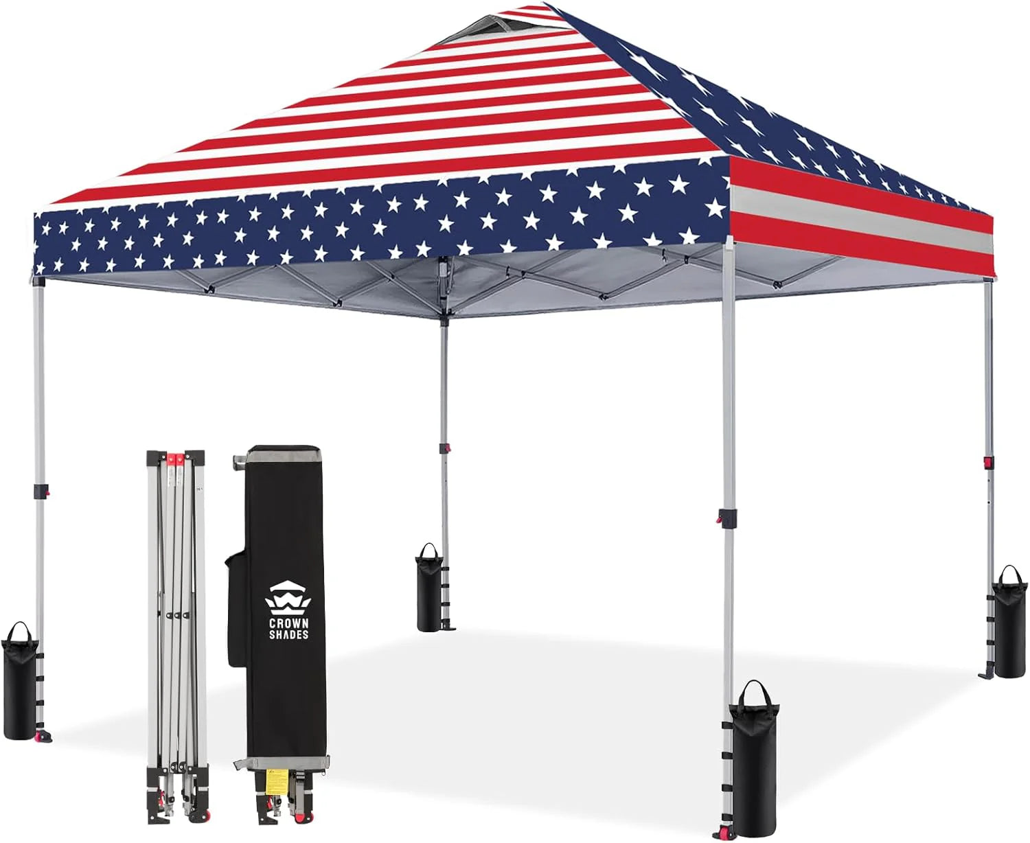 Crown Shades 10x10 Pop Up Canopy - Beach Tent with One Push Setup - Outdoor Sun Shade for Events, Parties, Camping - Gazebo with STO-N-Go Cover Bag, Silver Coated Top, 3 Height& 4 Sand Bags, Yellow