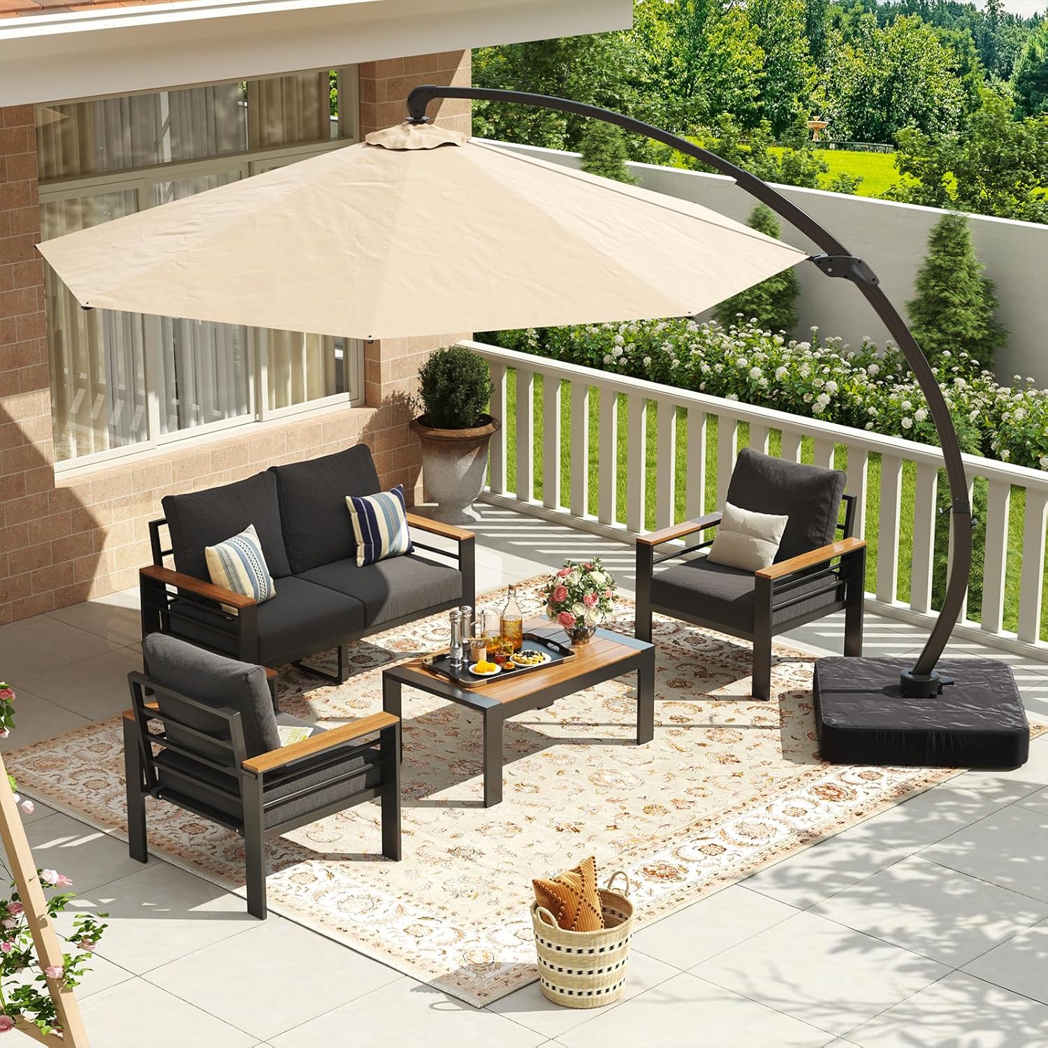 Aoxun Aluminum Patio Furniture Set 7 Seats, Oversized Outdoor Sectional with Washable Thick Cushions, Coffee Table and Waterproof Cover, Patio Conversation Sets for Porch, Balcony, Deck