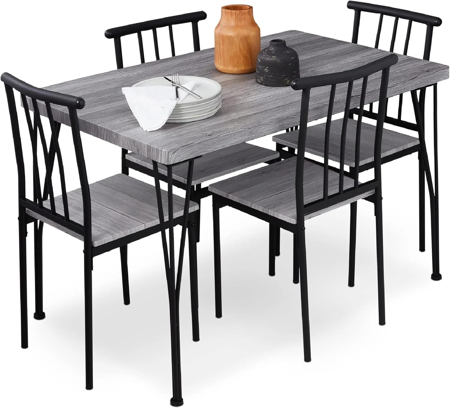 Best Choice Products 5 Piece Metal and Wood Indoor Modern Rectangular Dining Table Furniture Set