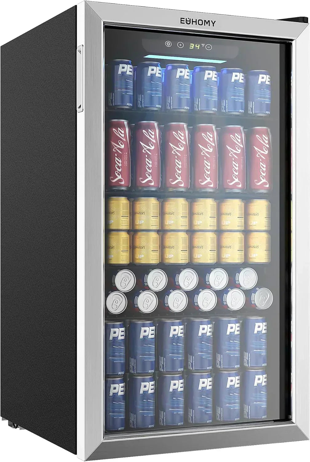 EUHOMY Beverage Refrigerator Cooler 130 Can Mini Fridge with Glass Door Beverage Cooler
