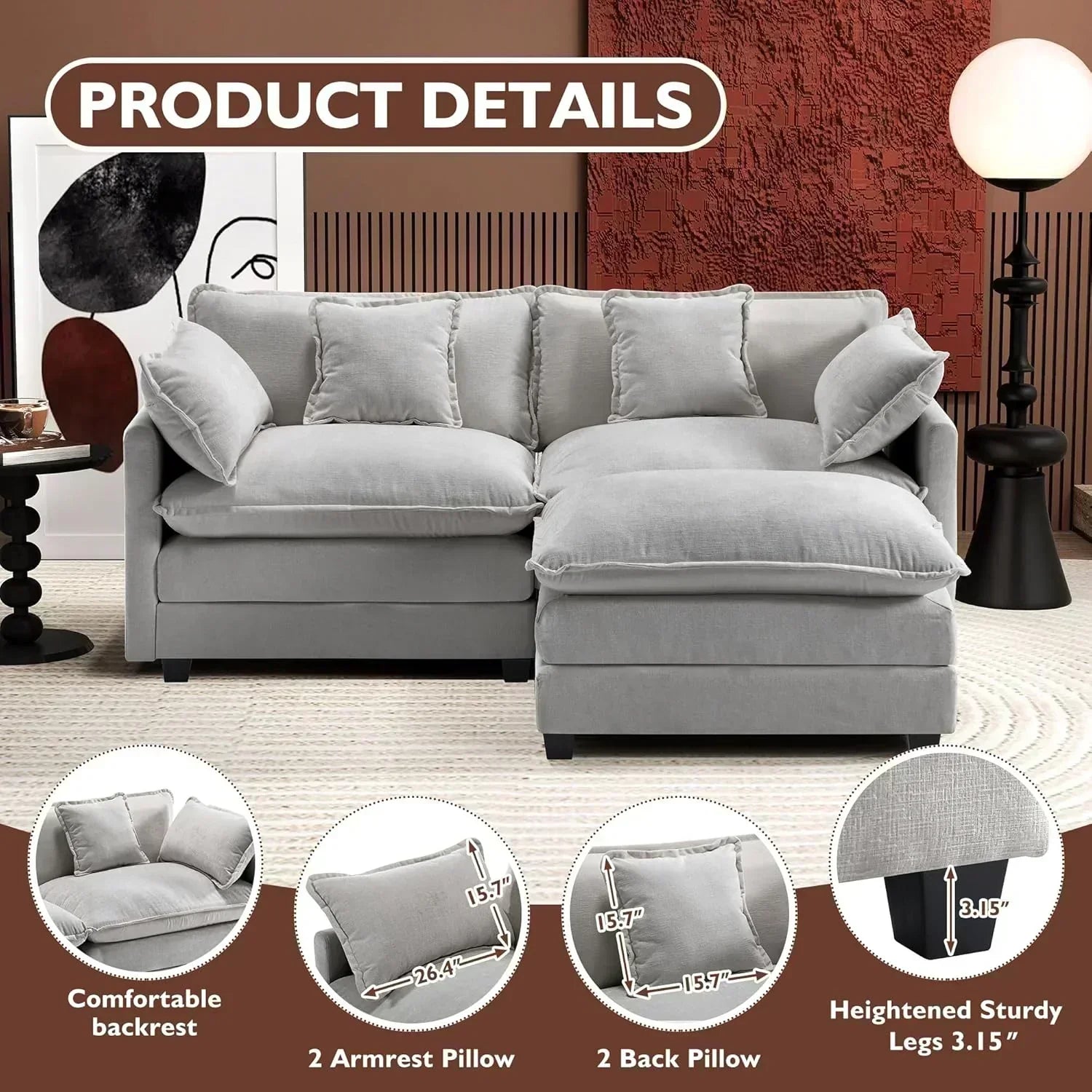 ihanherry 146-inch U-shaped modern sofa modular area cloud sofa