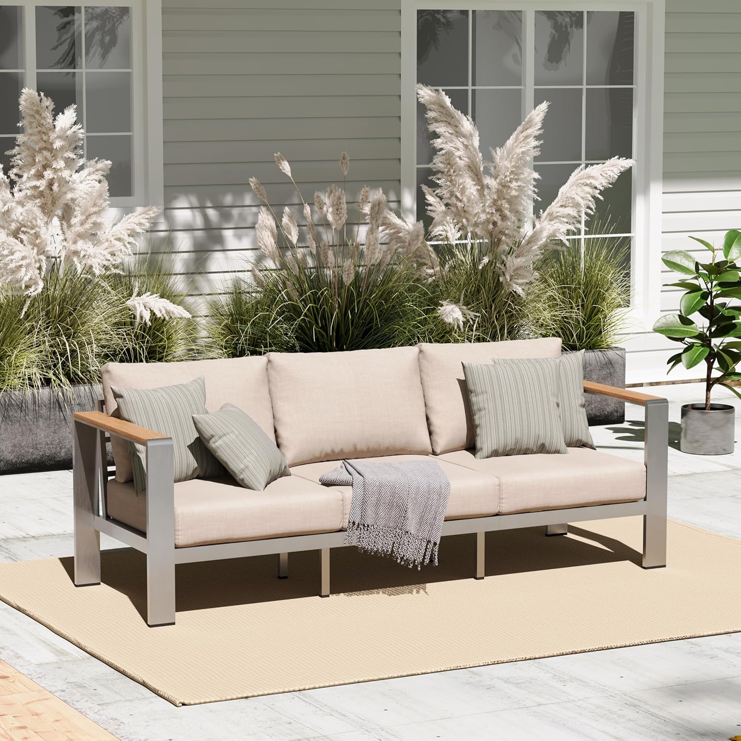 Aluminum Outdoor Patio Furniture Set with Coffee Table, 4 Piece Patio Conversation Sets with Washable Thick Cushions