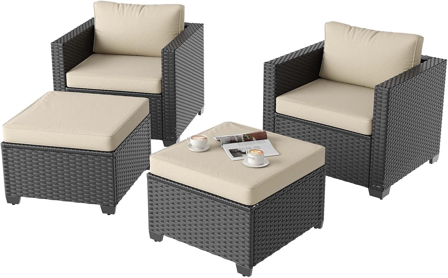 Aoxun 8 Piece Outdoor Patio Furniture Set 7 Seats, Outdoor Sectional with Thick Waterproof Cushions & Storage Coffee Table, Patio Conversation Sets for Garden,Backyard, Porch, Balcony, Deck, Beige